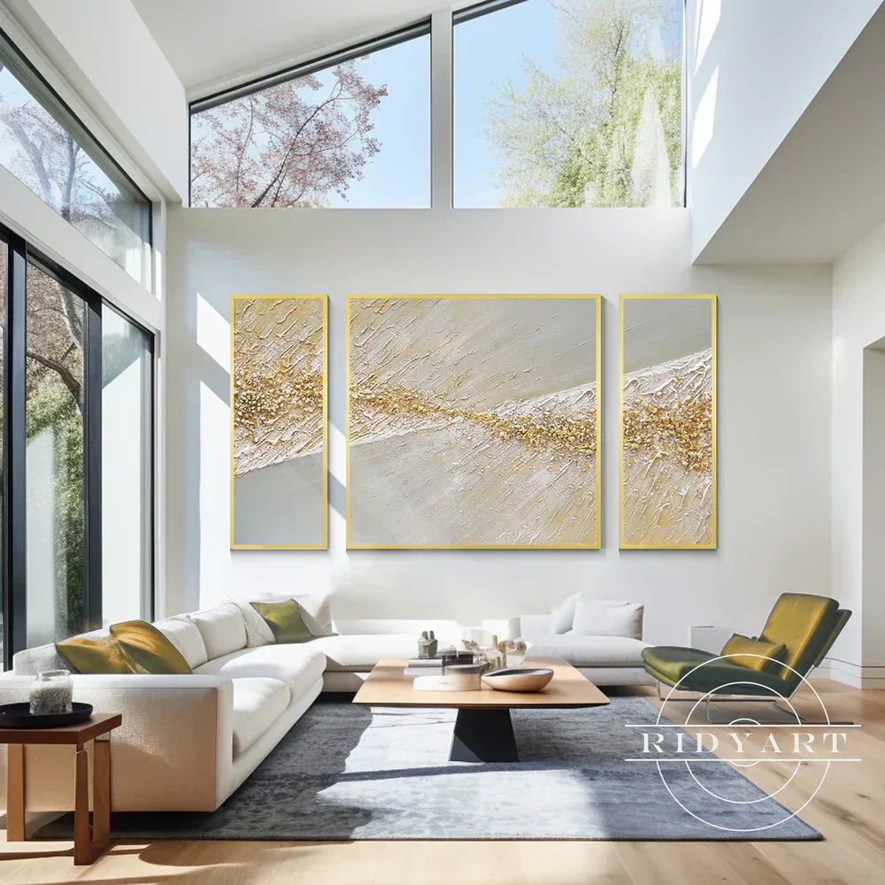 Set of 3 gloden beach wall art