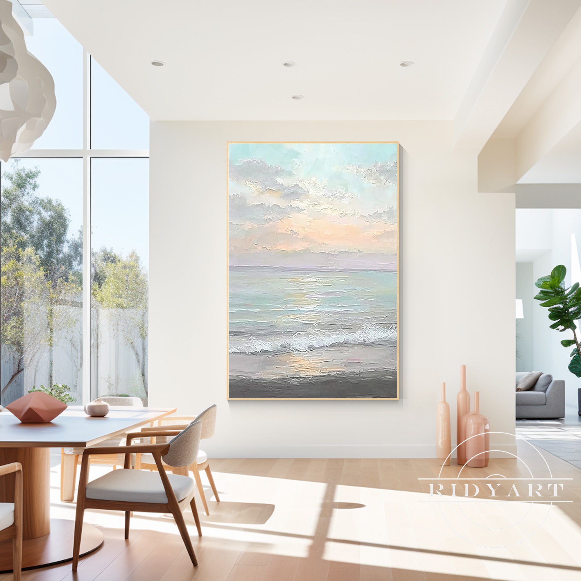 sea painting hanging in the enter way