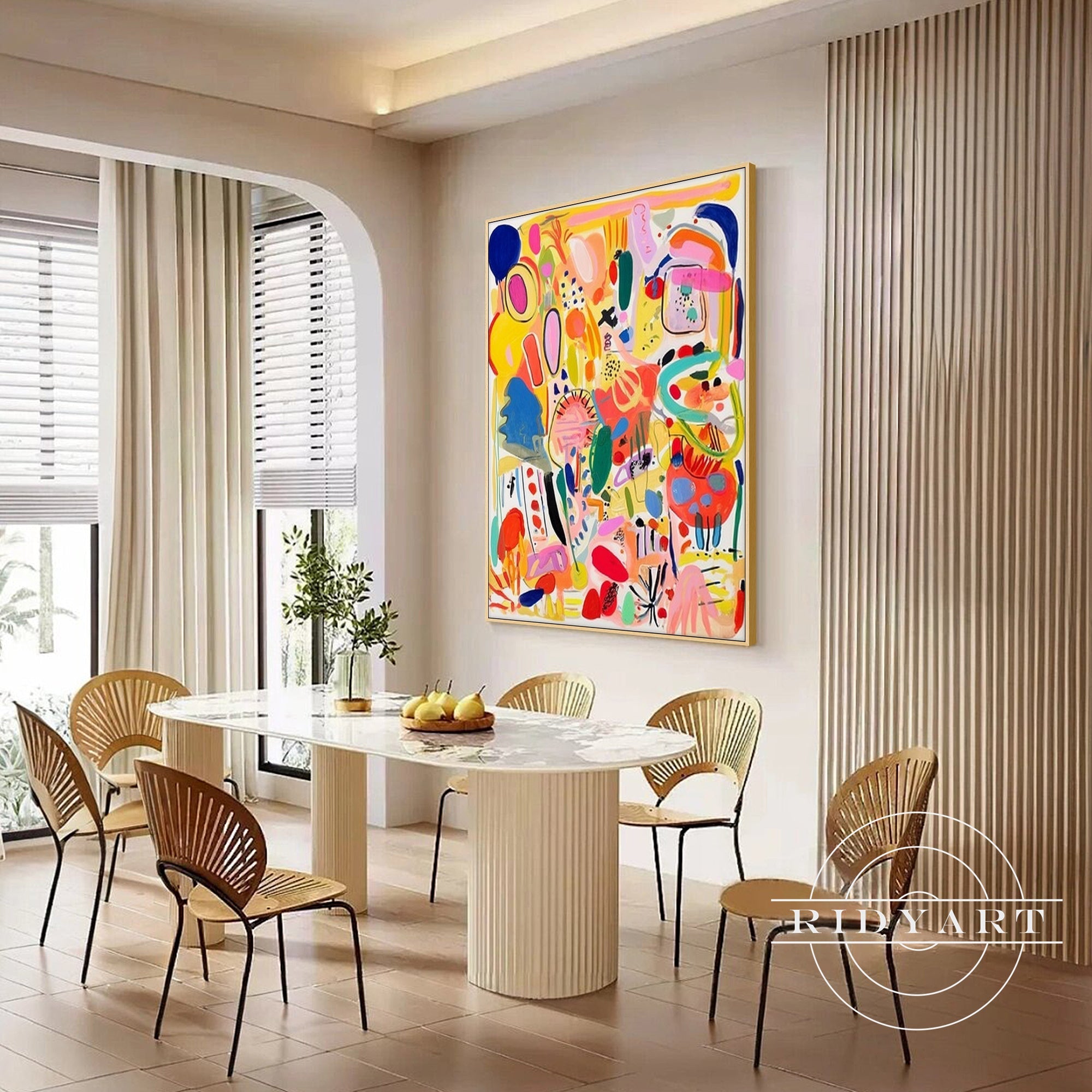 Best-selling modern abstract wall art and hand-painted canvas paintings in textured, neutral, and colorful designs from RIDYART.