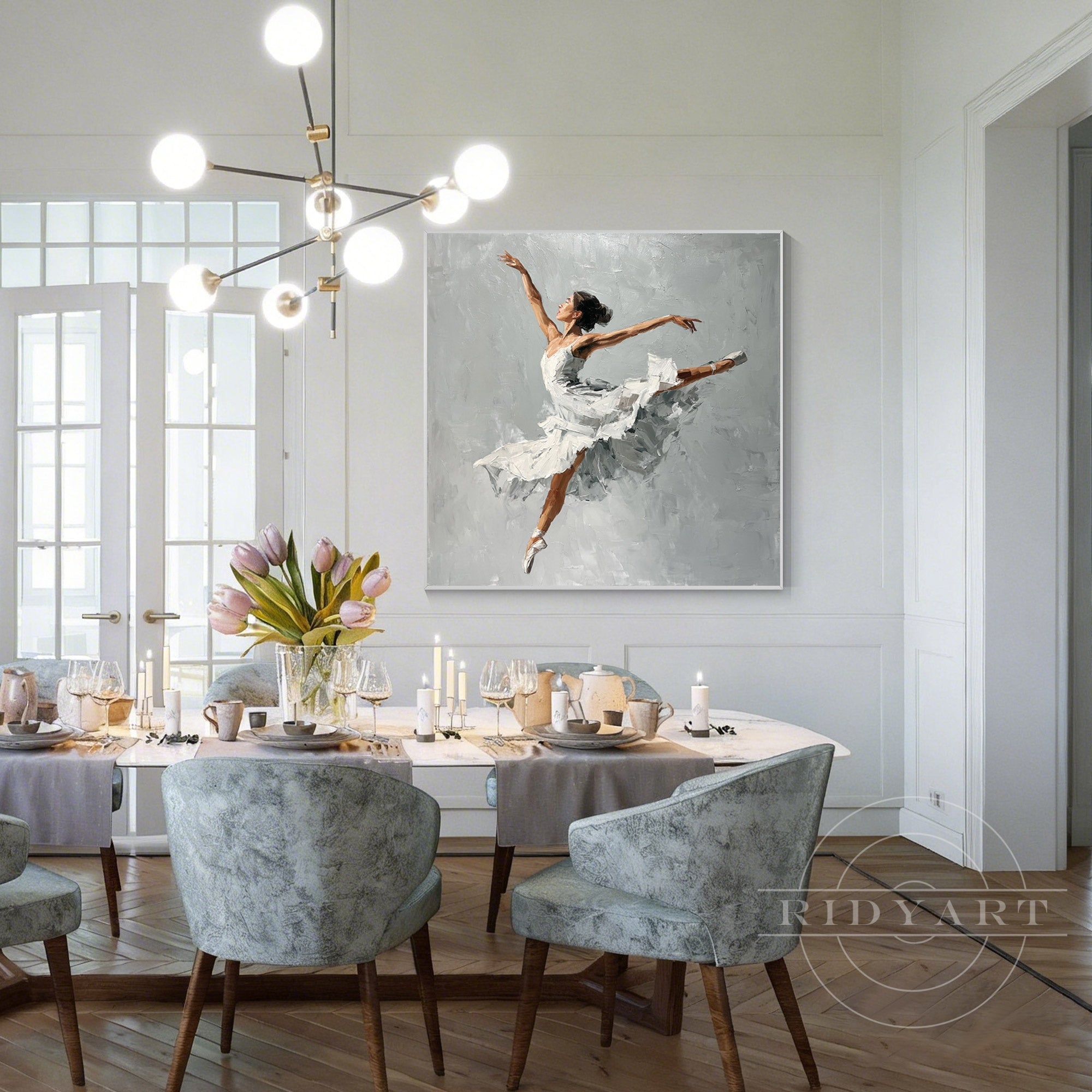 Modern dancer painting white minimalist portrait wall art