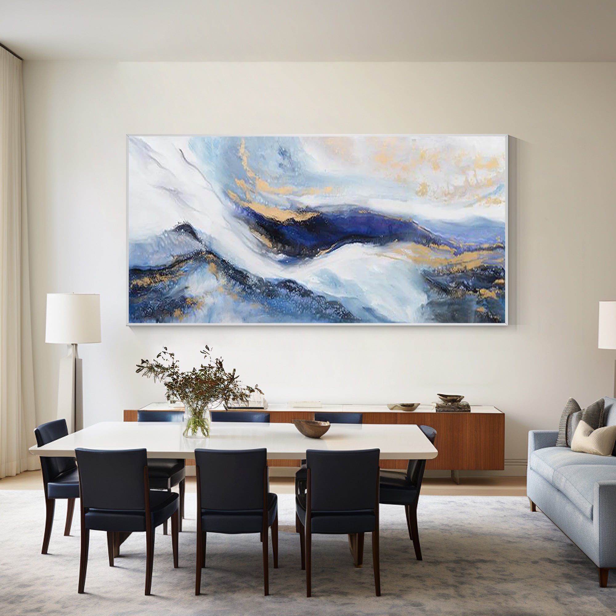 Navy blue Gold Mountain wall art