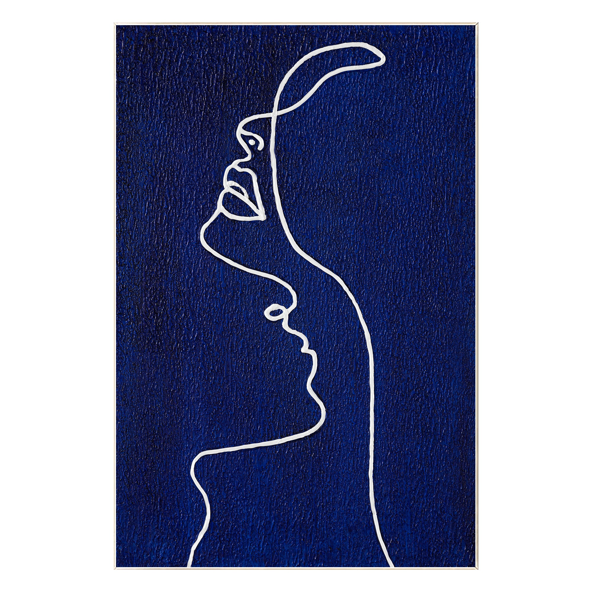Pintura de perfil feminino em estilo Picasso - Arte de parede azul marinho