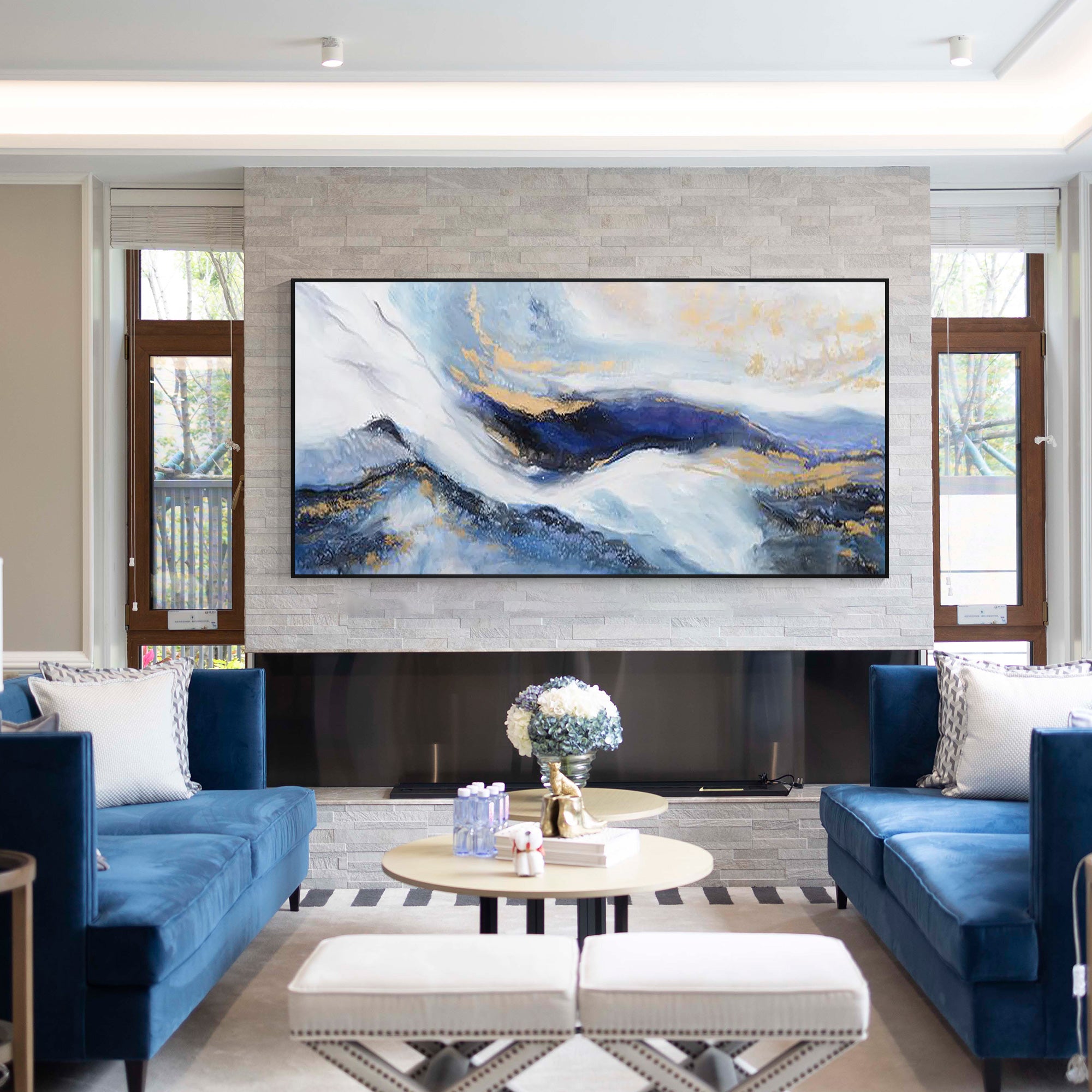 Navy blue Gold Mountain wall art