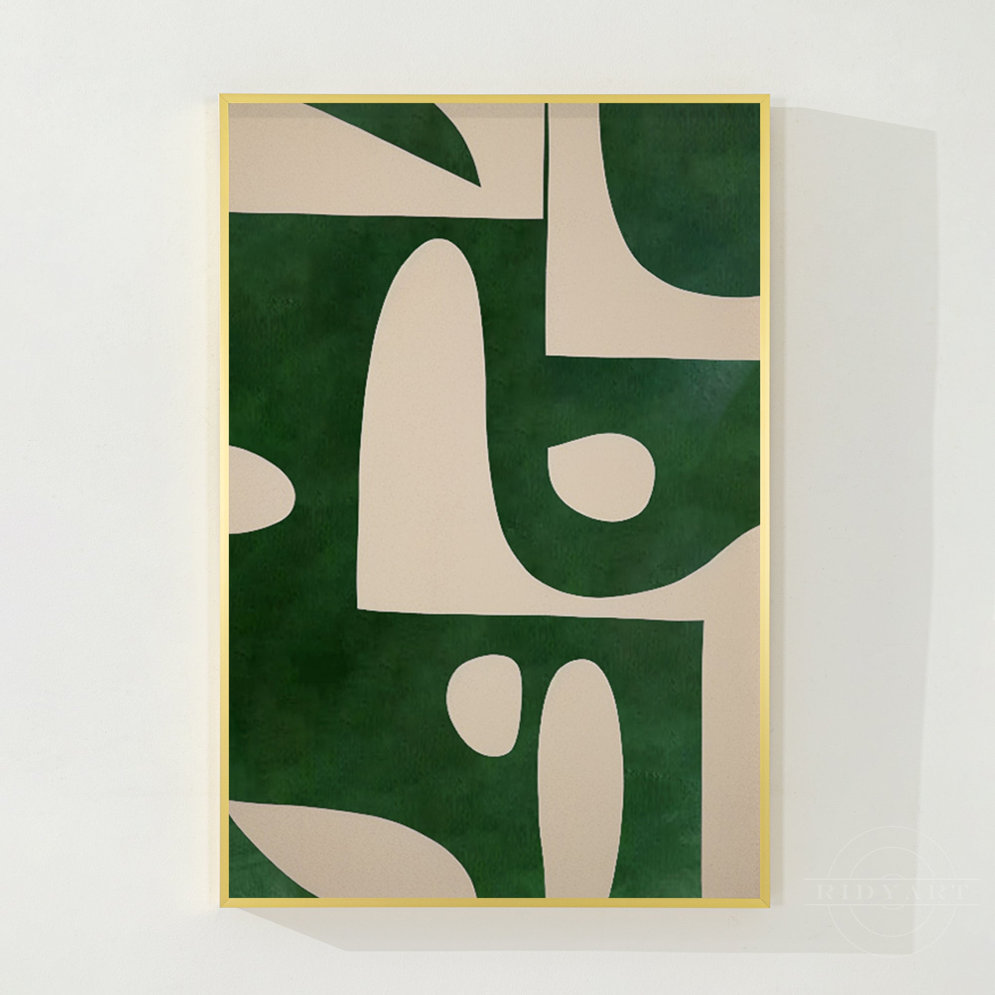 Beige Smaragdgrün Vertikale Abstrakte Kunst Organische Form