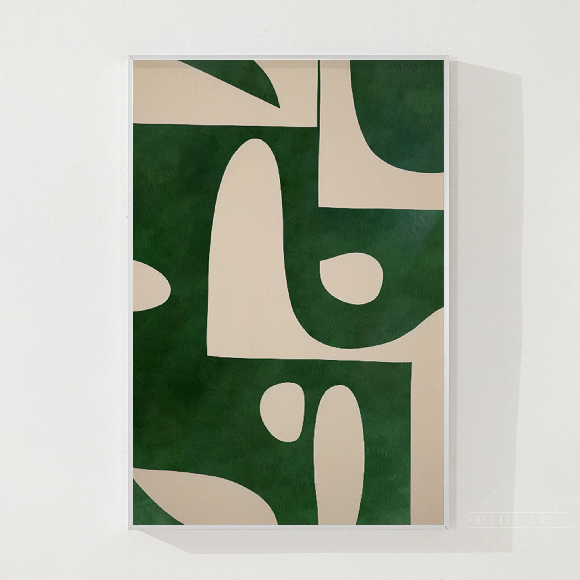 Beige Smaragdgrün Vertikale Abstrakte Kunst Organische Form