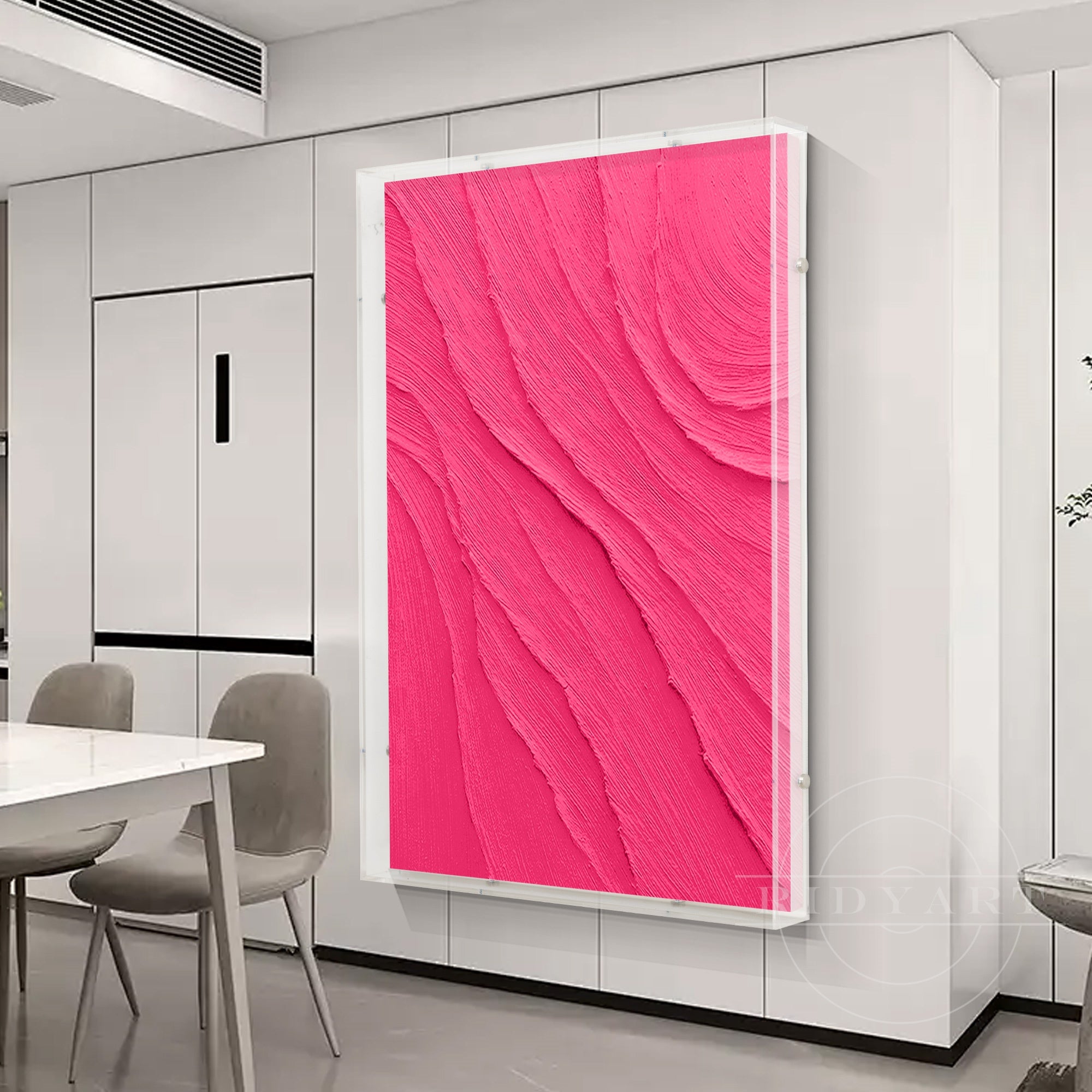 Akrylboxramme med pink tekstureret abstrakt vægkunst (Kopi)