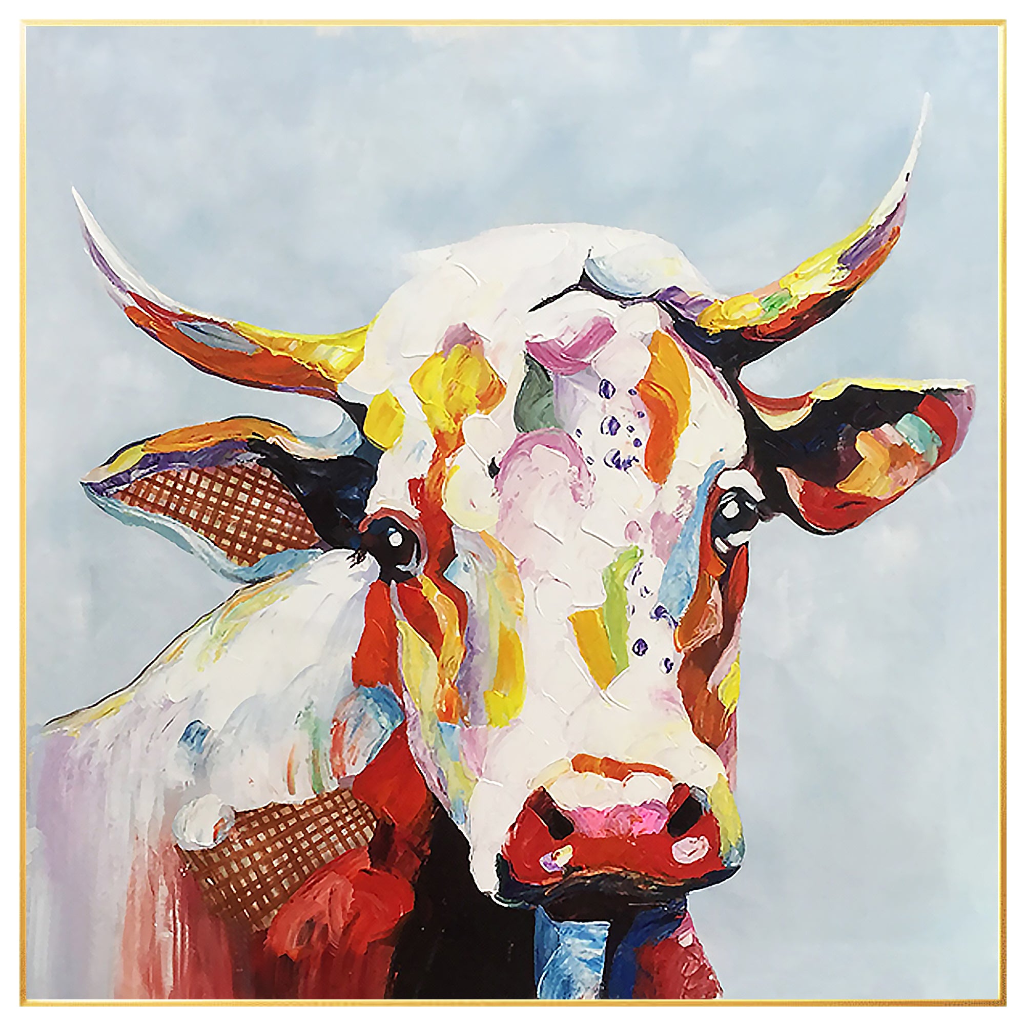 Modern Animal Colorful Cow Oil Painting