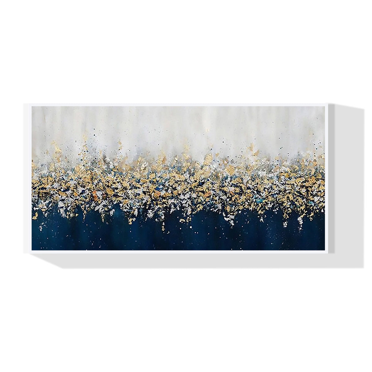 Navy Blue Abstract Gold Silver Wall Art