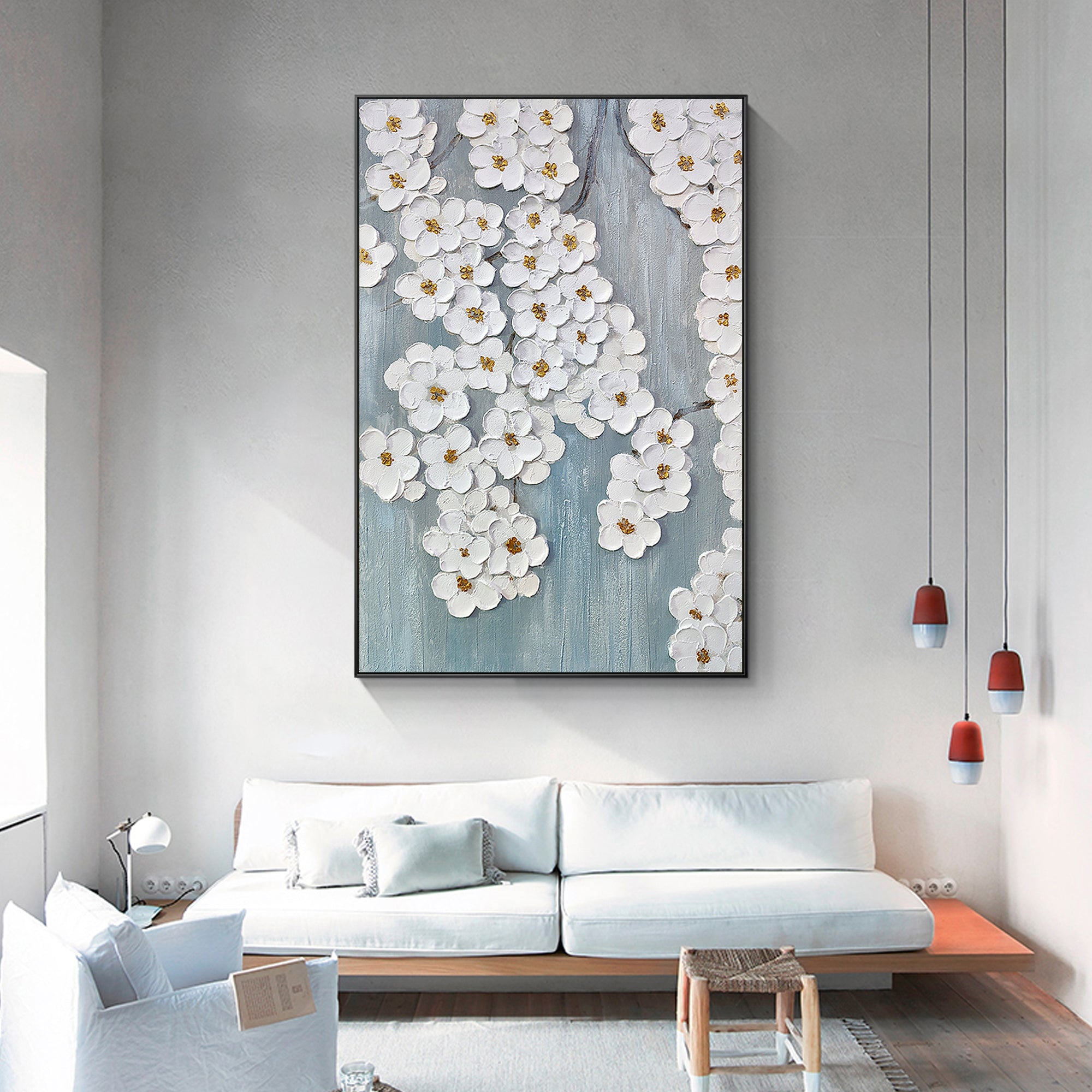 3D Texture White flower Wall Decor