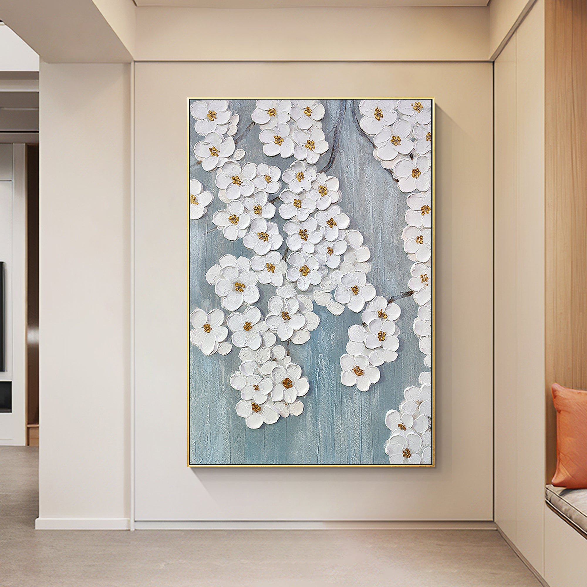 3D Texture White flower Wall Decor