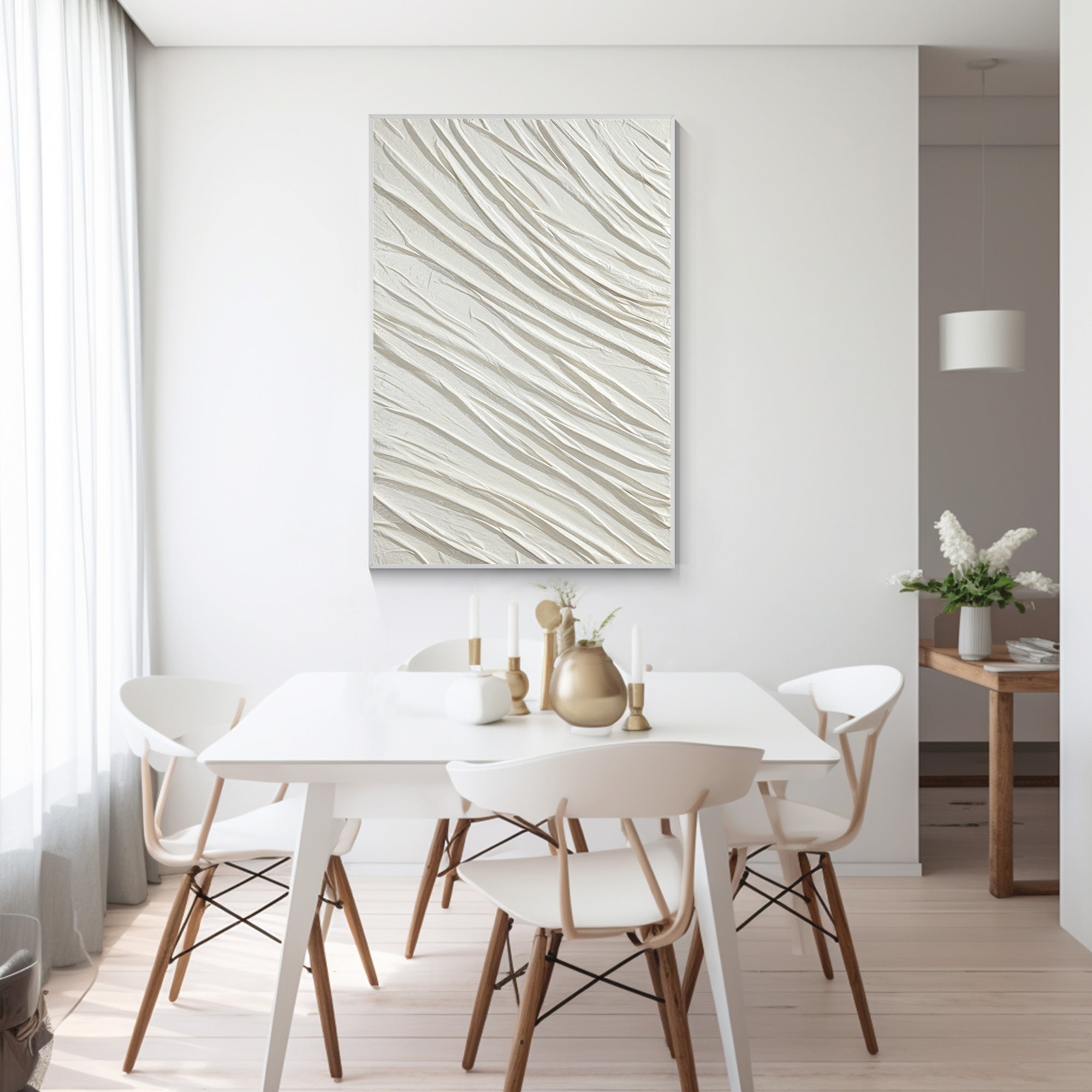 Weiße strukturierte minimalistische Wandkunst