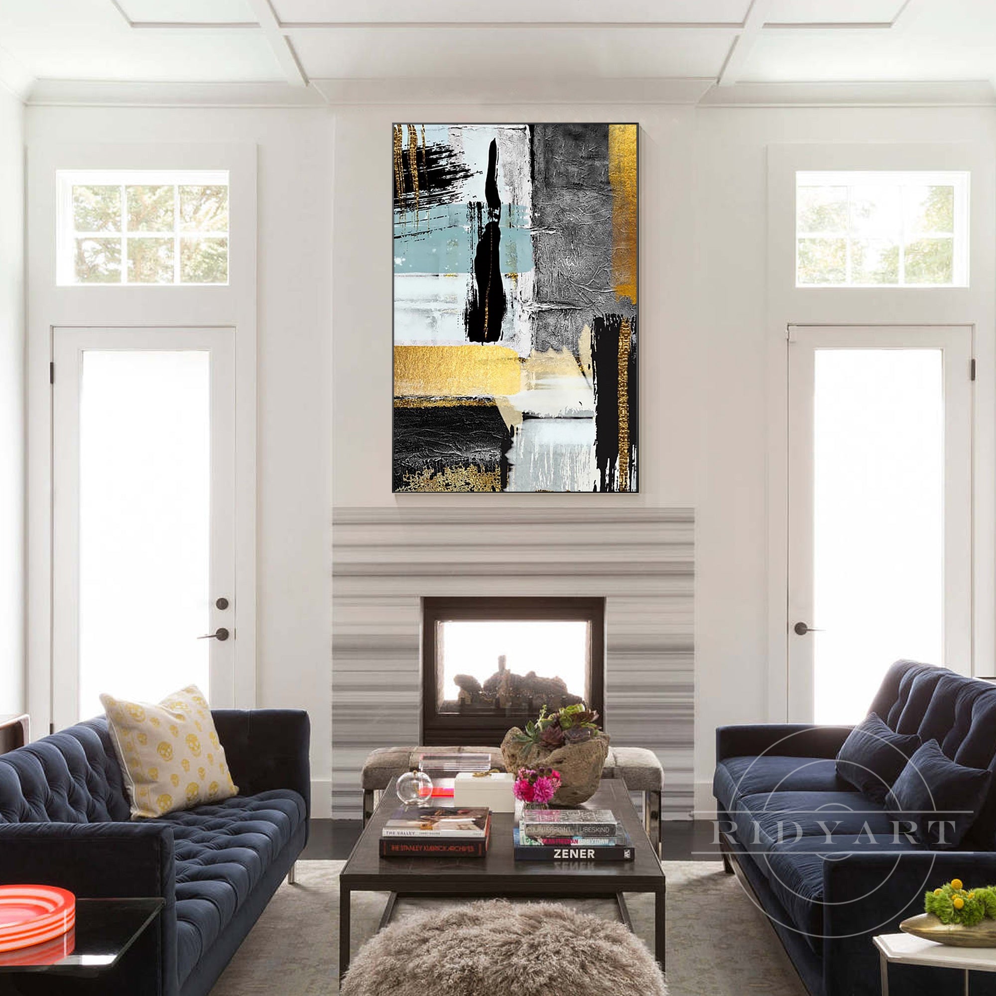 contemporary black gray blue painting