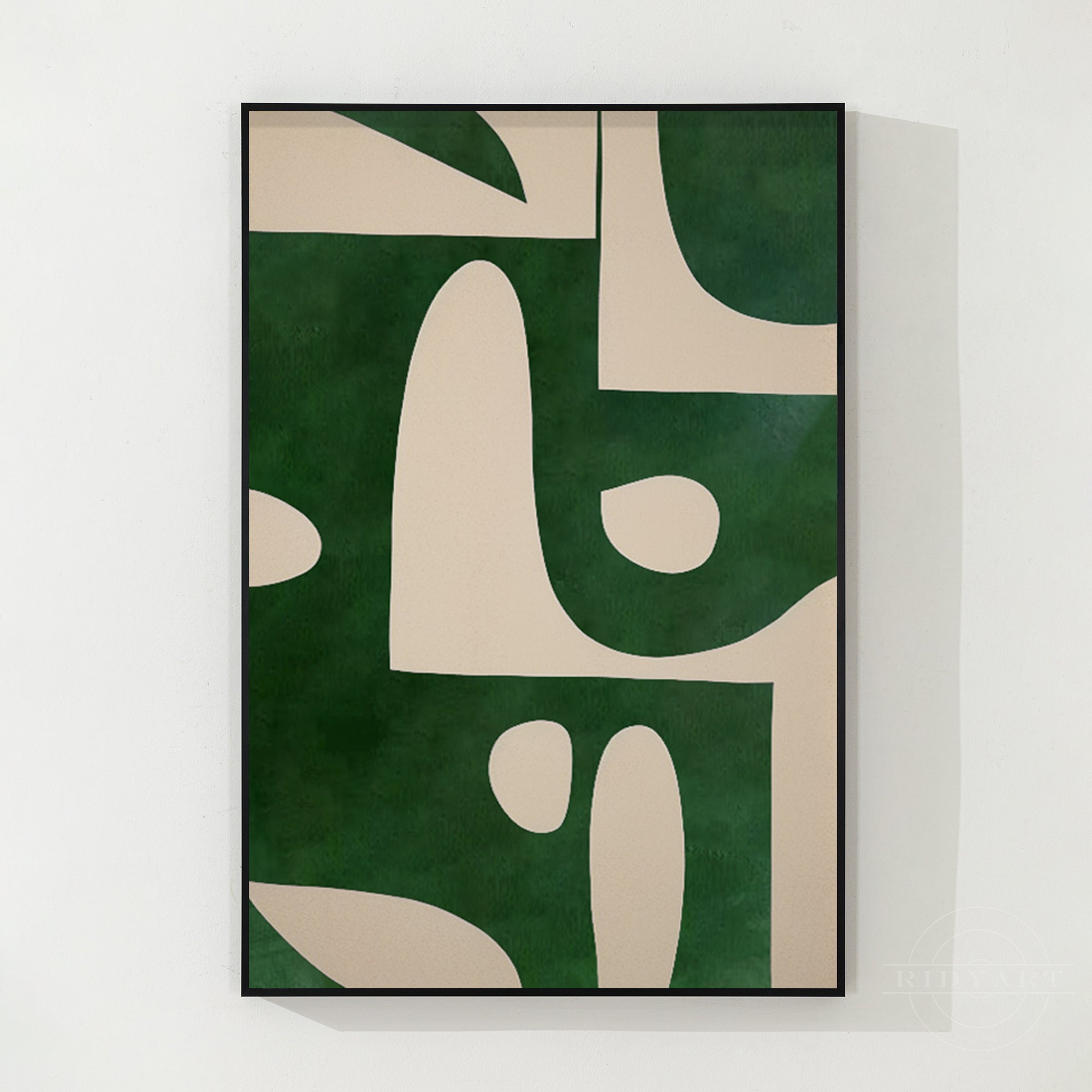 Beige Smaragdgrün Vertikale Abstrakte Kunst Organische Form