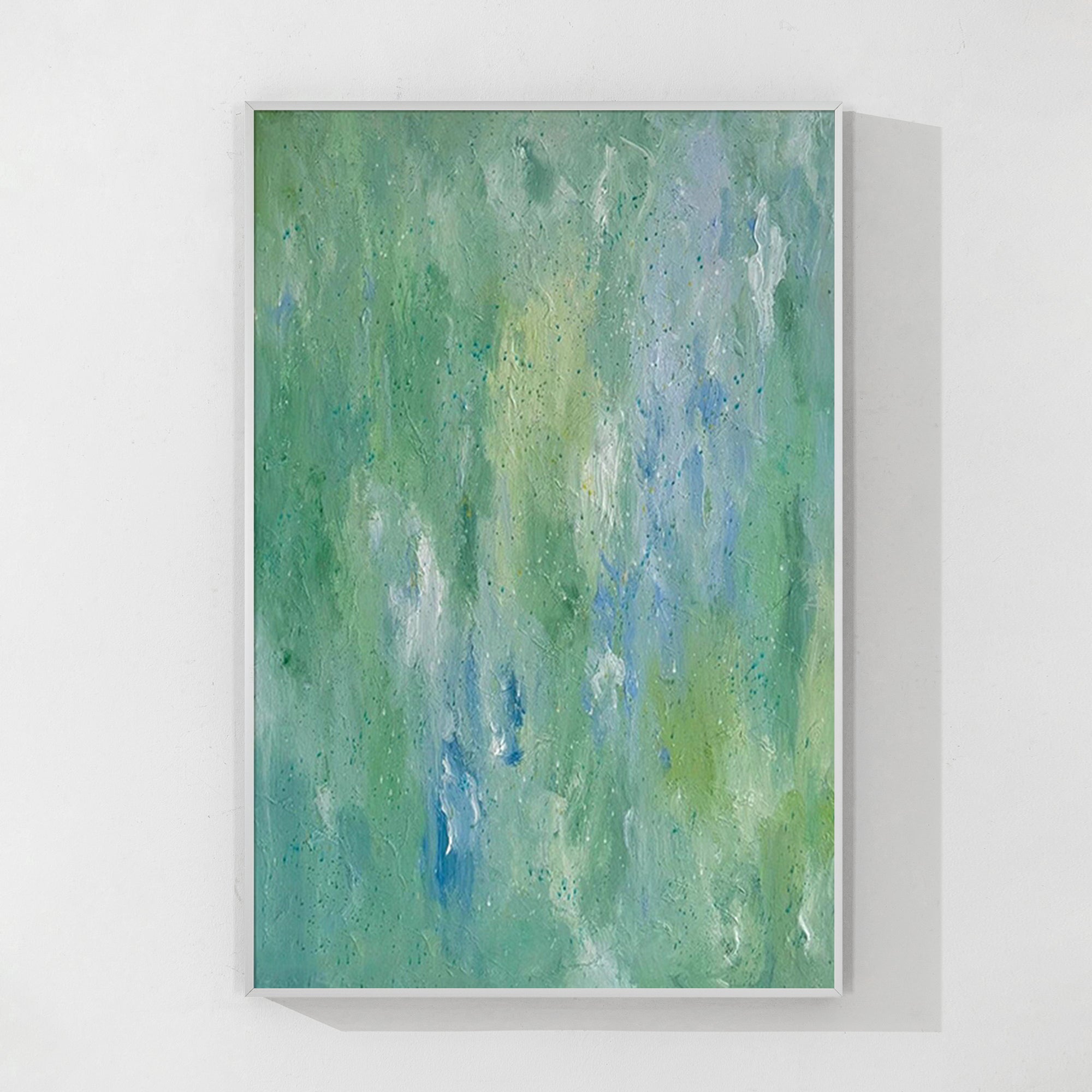 3D textured abstract canvas painting in green and blue