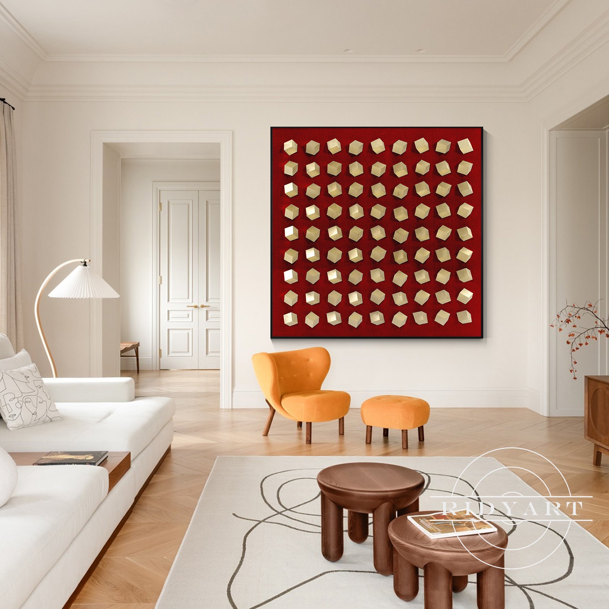Contemporary wood cube wall hanging for living room