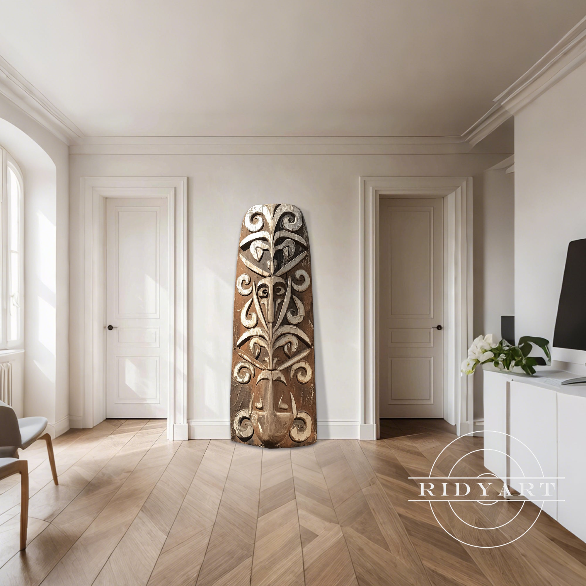 3D textured brown wood wall art
