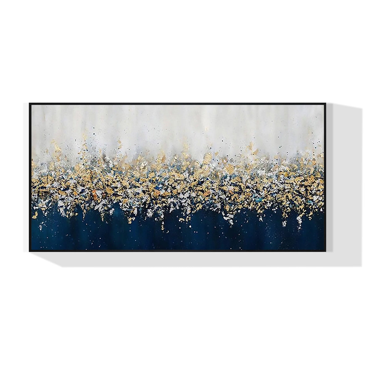 Navy Blue Abstract Gold Silver Wall Art