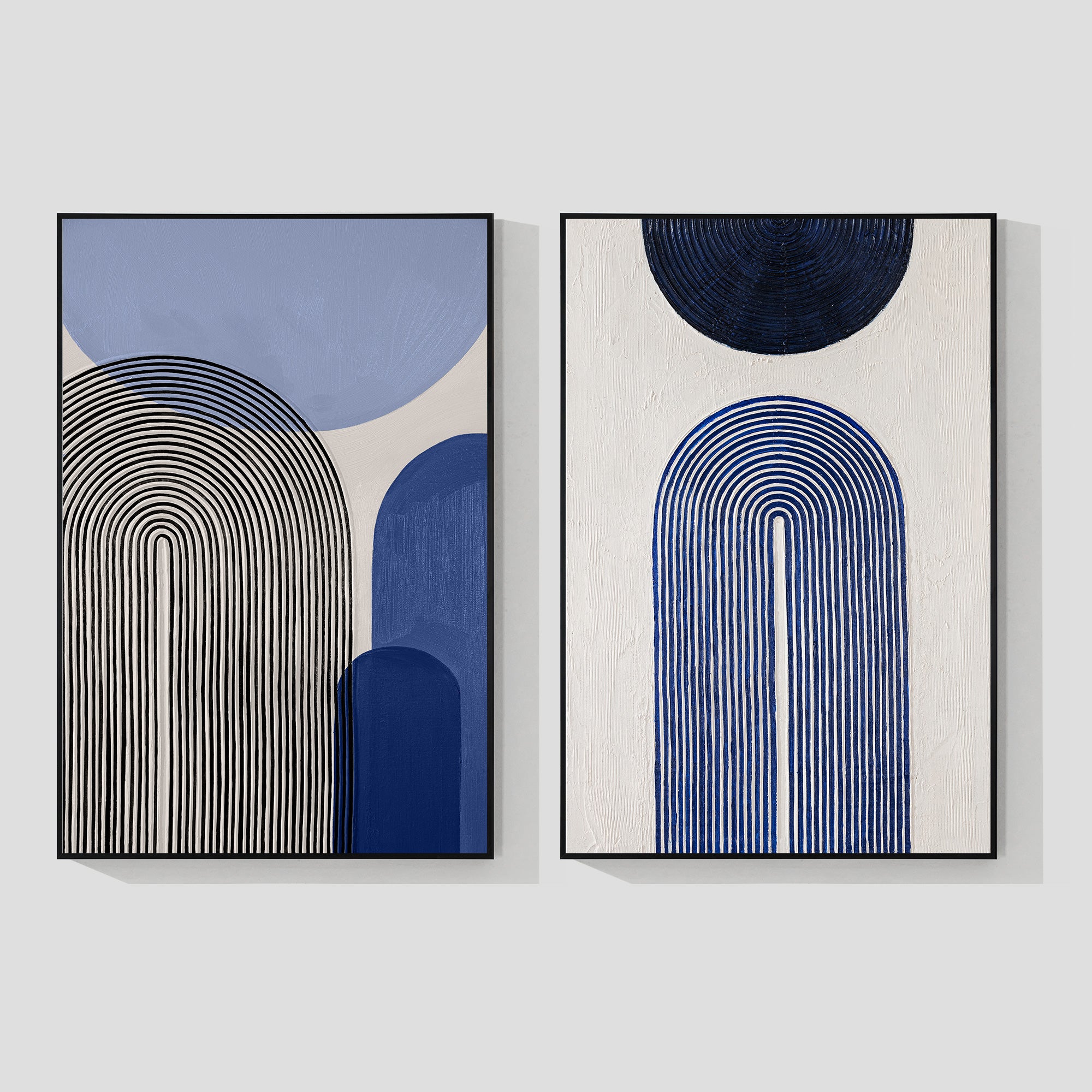 2er Set Babyblaue abstrakte geometrische Malerei