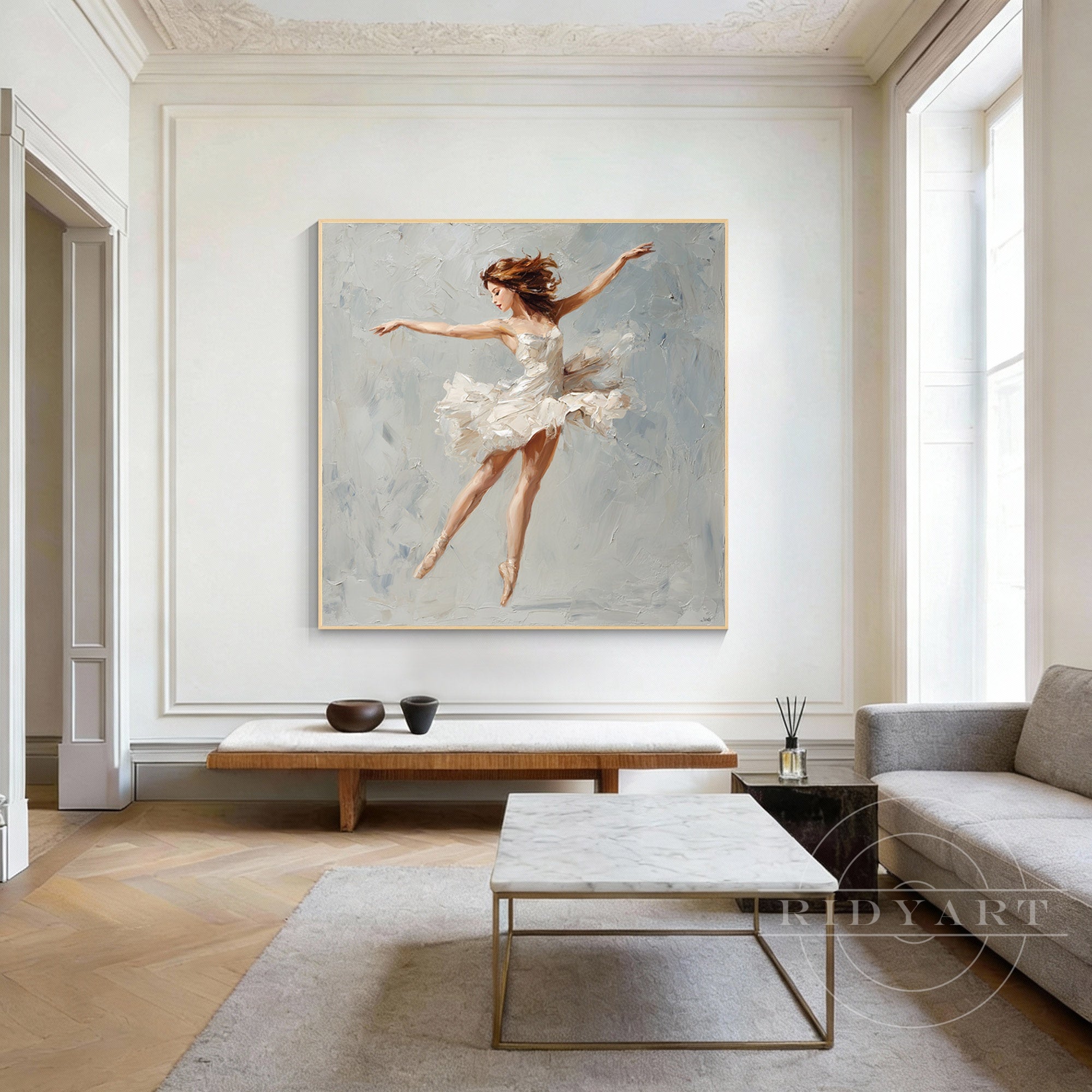Gray white ballerina painting impressionist ballet wall art