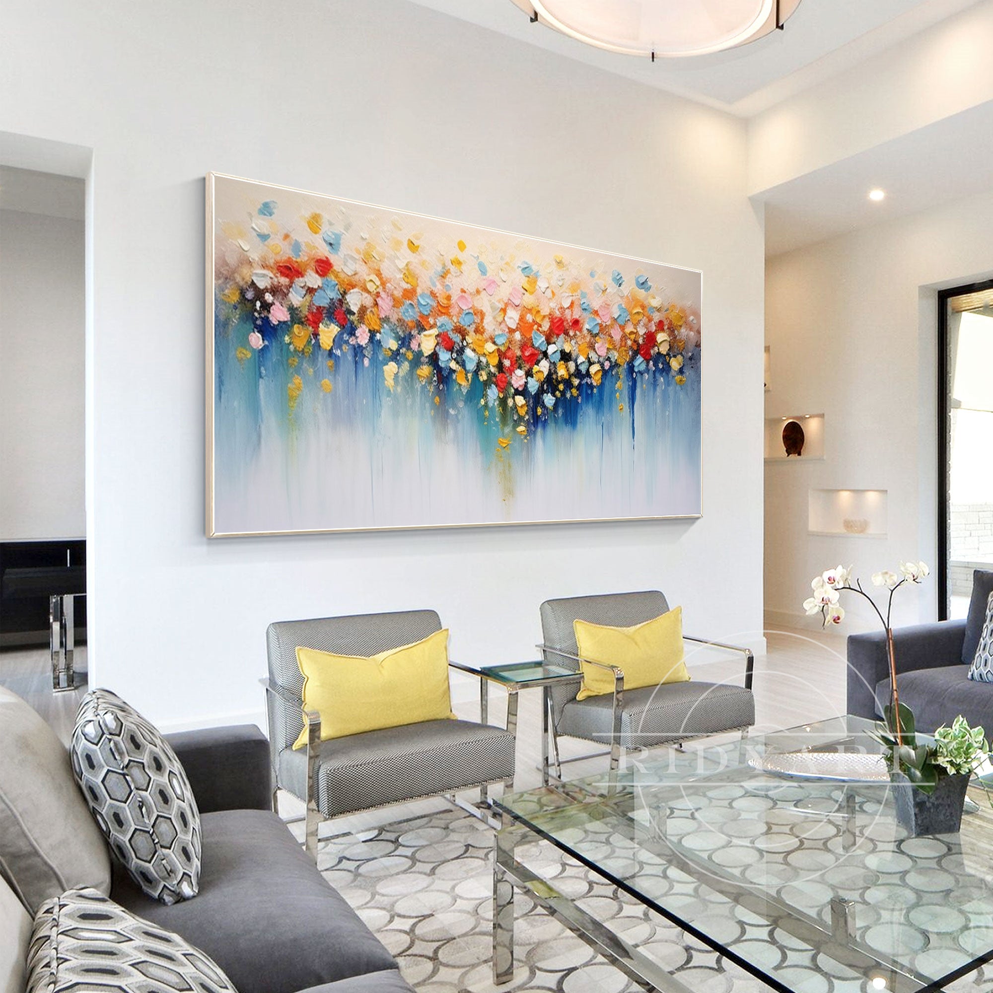 Colorful Abstract Flowers Painting - 3D Large Wall Art