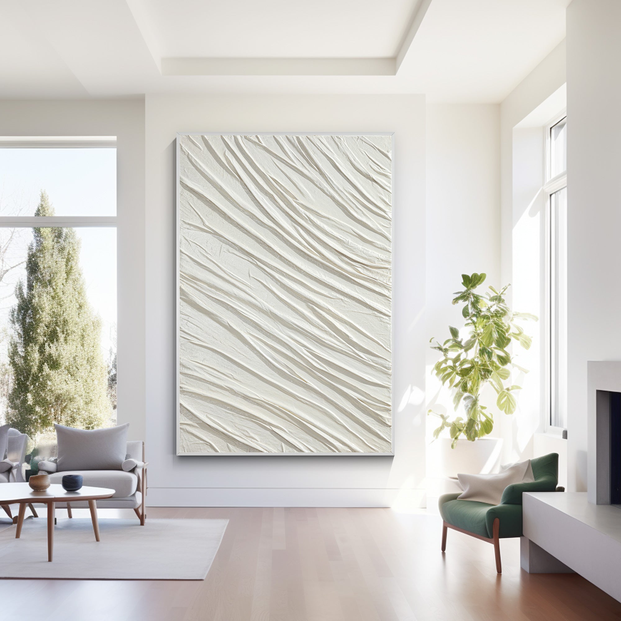 Weiße strukturierte minimalistische Wandkunst