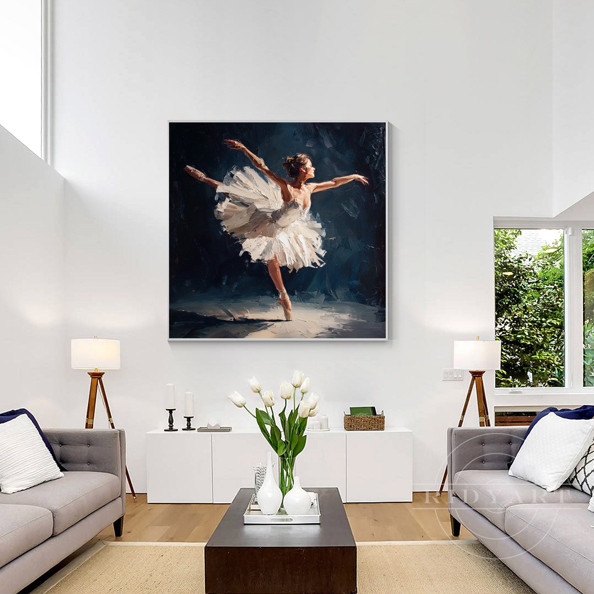 Abstract dancer painting navy blue large wall art