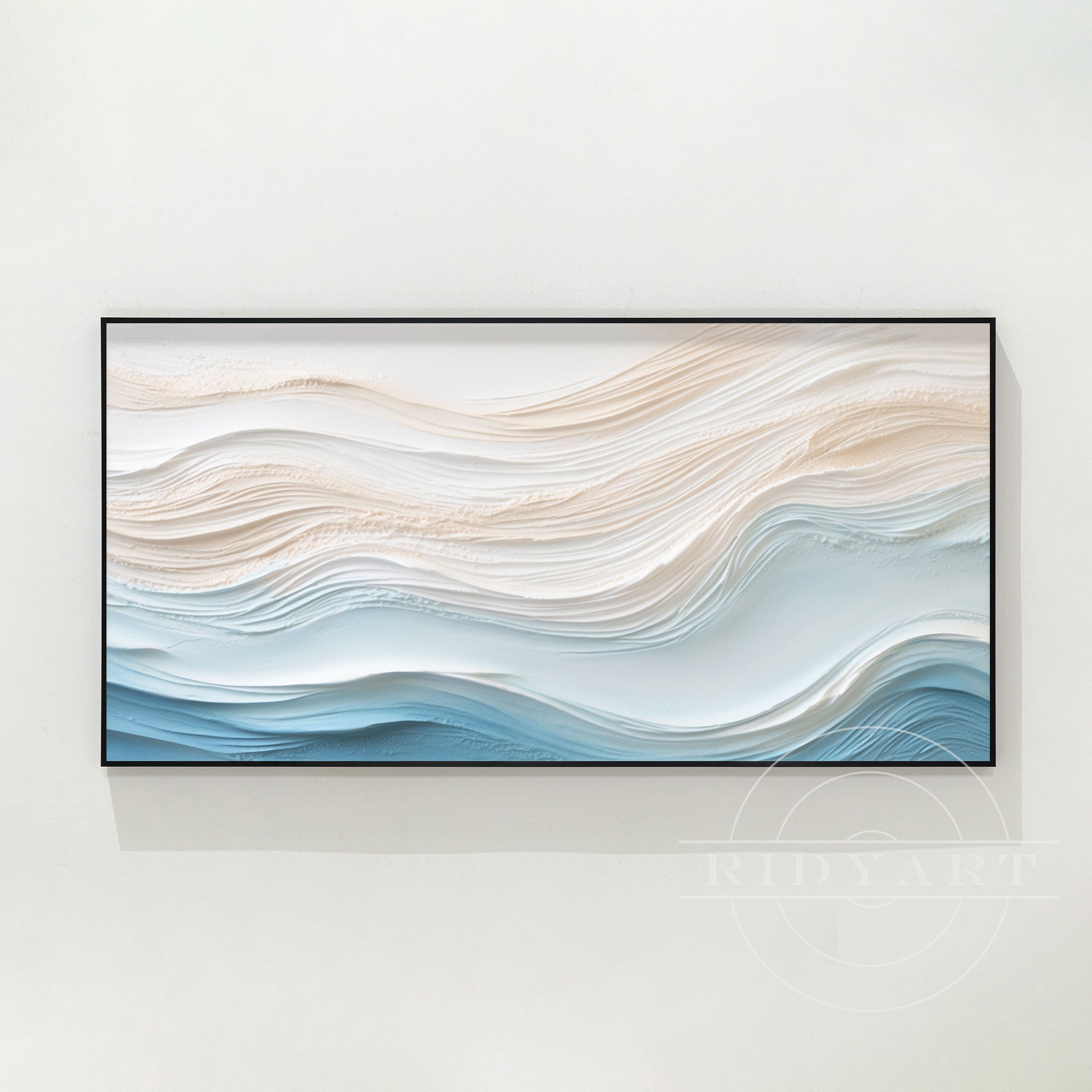 Blue Beige Abstract Ocean Waves - 3D Textured Art
