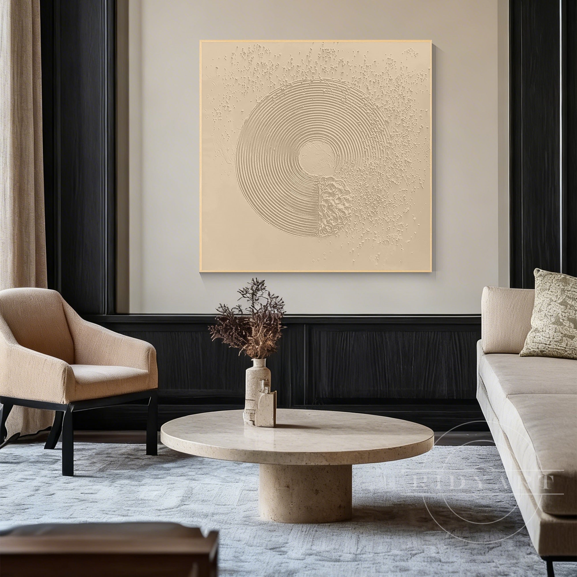 Wabi sabi textured canvas enso circle living room wall art