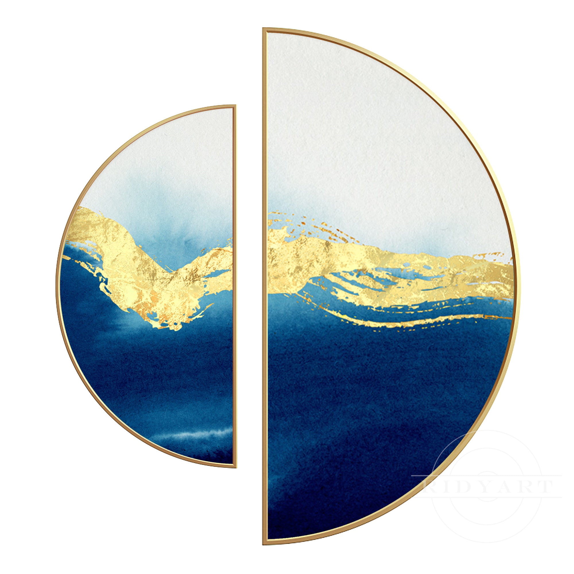 Rundes Gemälde in Marineblau und Gold