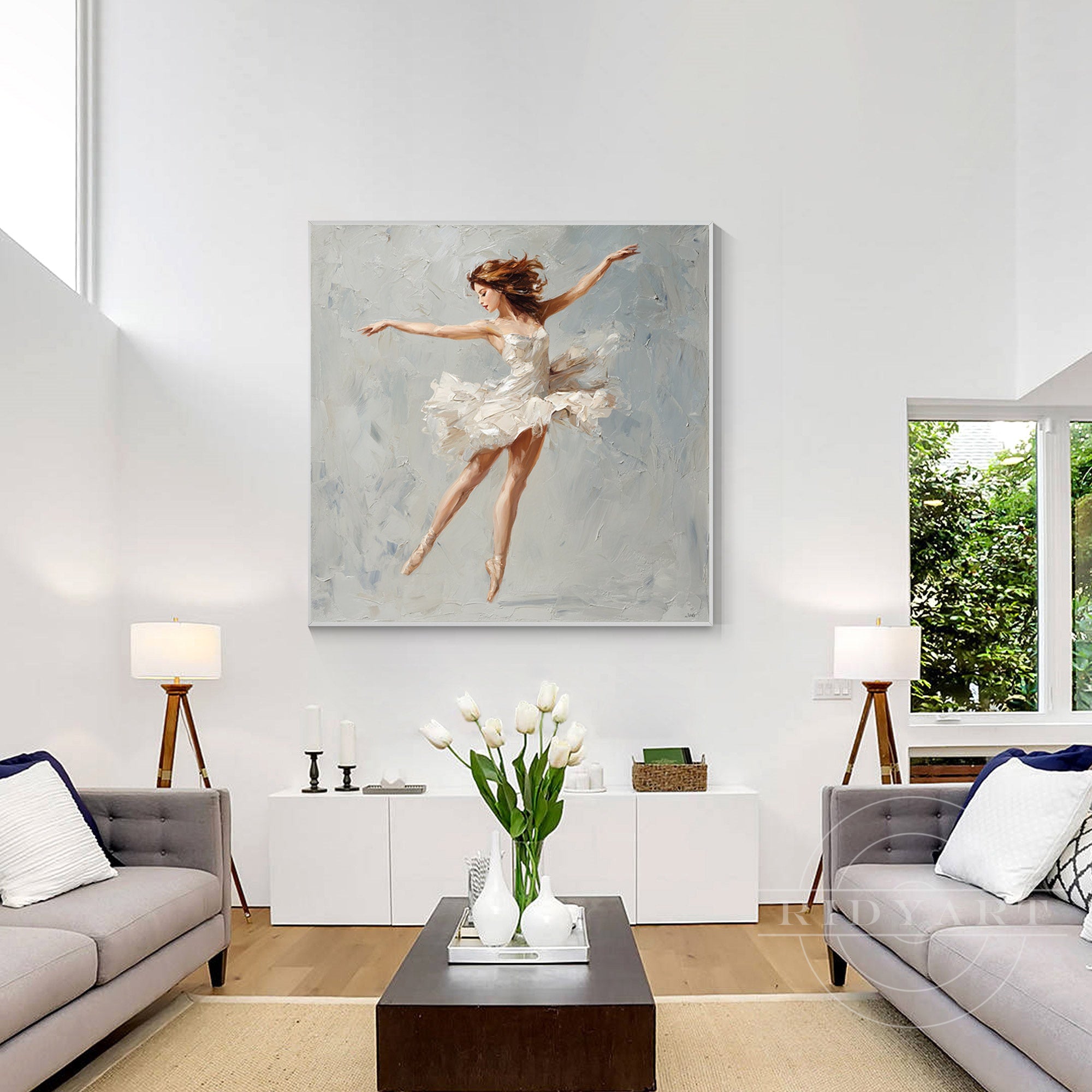 Textured ballerina canvas art elegant dancer wall decor