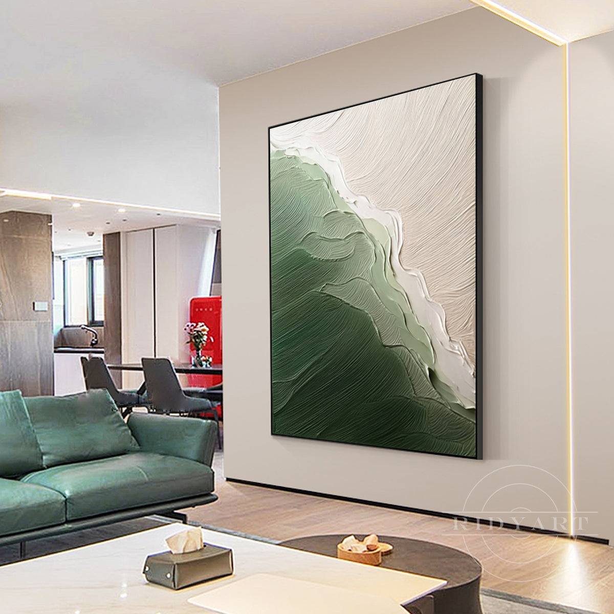 Beige and green plaster texture wall decor
