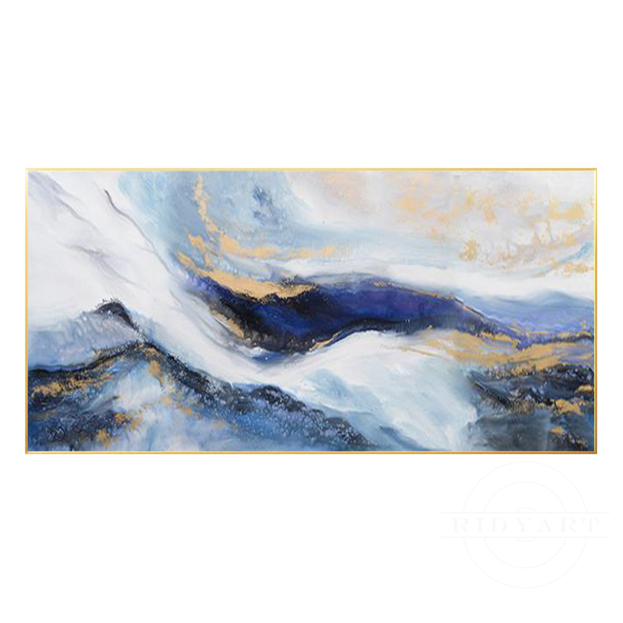 Marineblauwe muurdecoratie met de afbeelding van de Gold Mountain