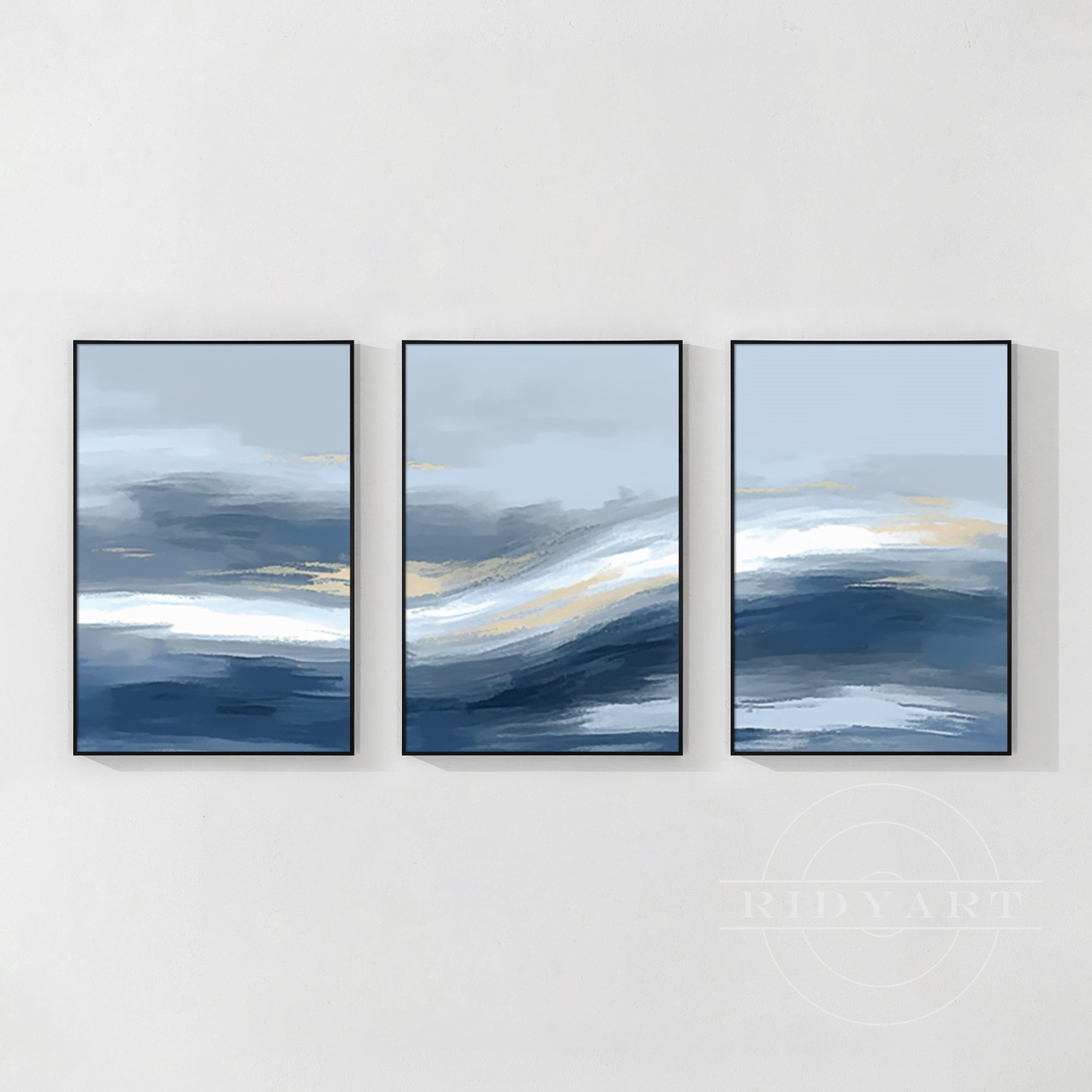 Triptychon Blaues und goldenes Gemälde