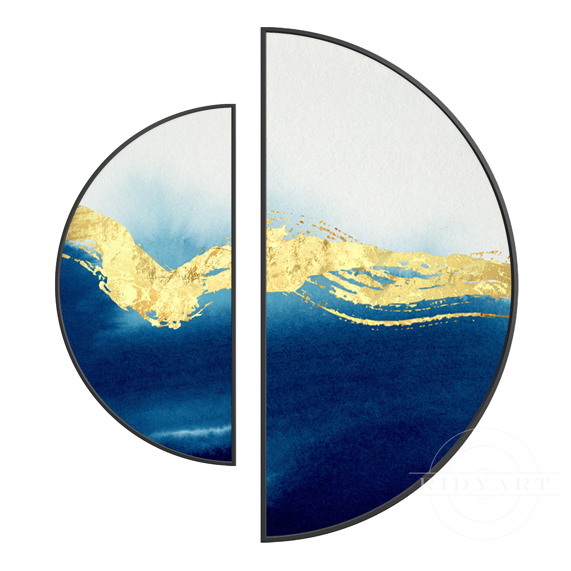 Rundes Gemälde in Marineblau und Gold