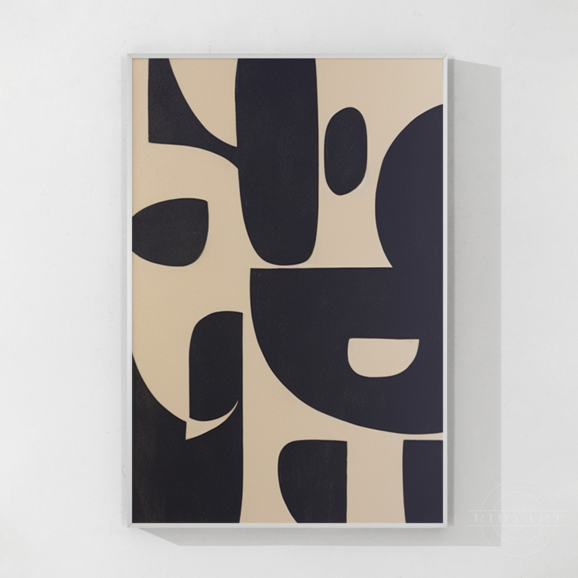 Lienzo con textura geométrica en negro y beige con formas orgánicas