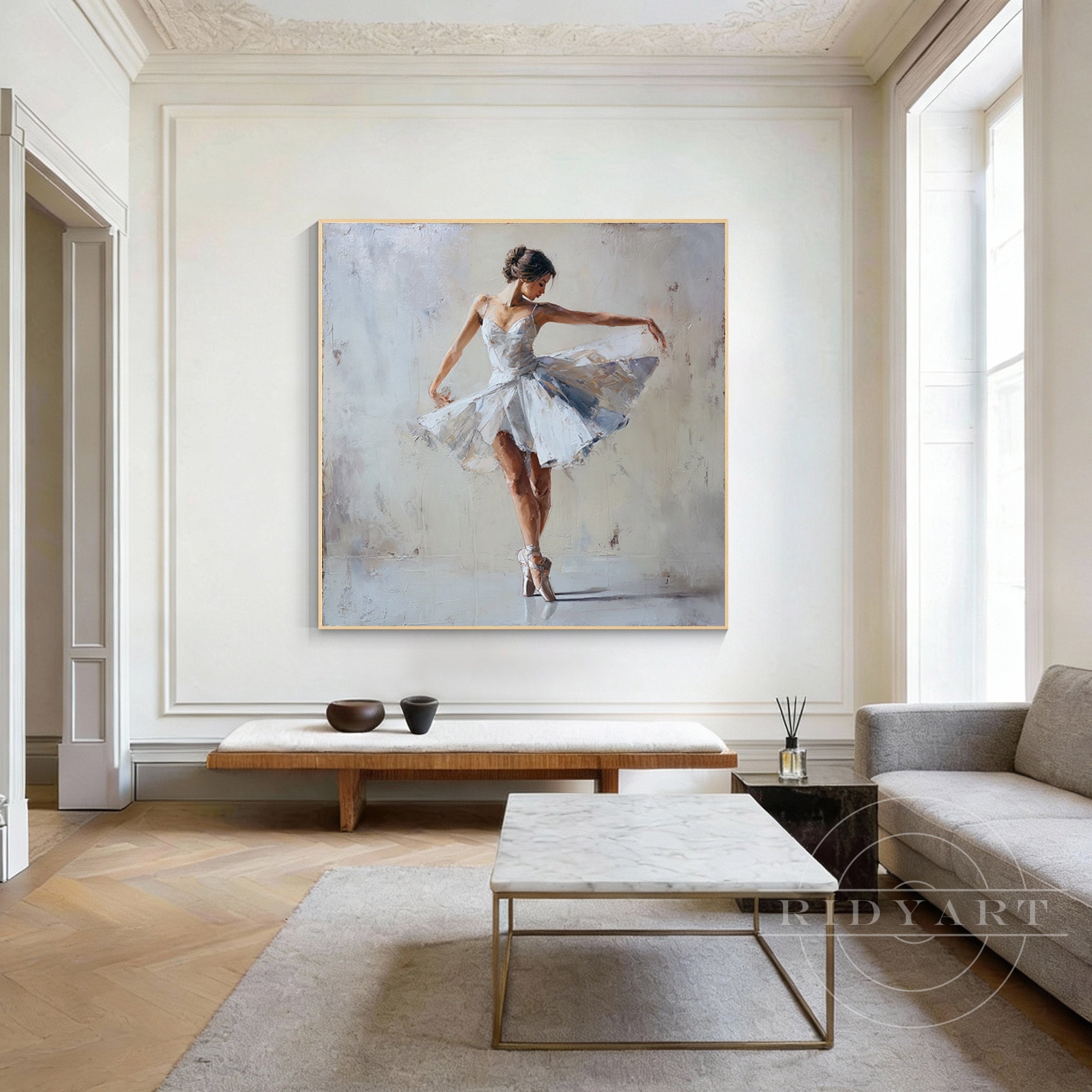 Modern dancing girl wall art textured ballerina painting