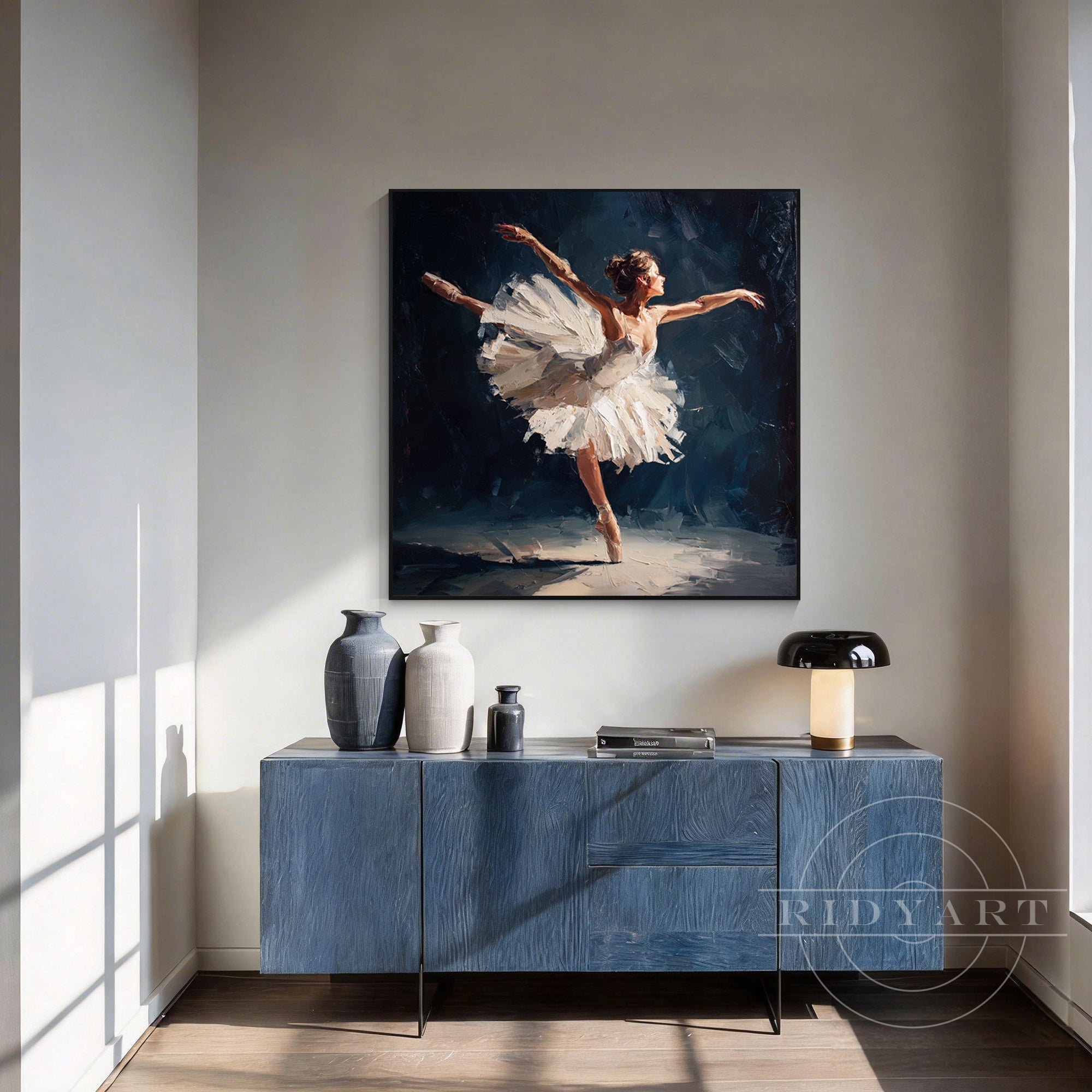 Modern navy blue dancer wall art elegant canvas