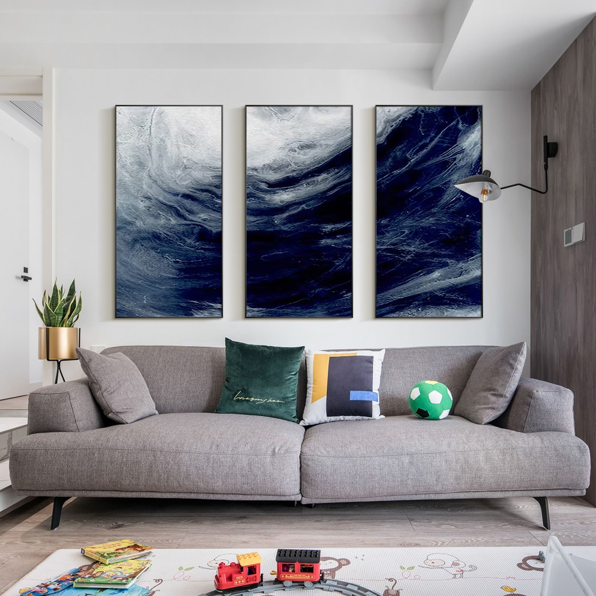 3er Set Ozean Gemälde Marineblau Kunst