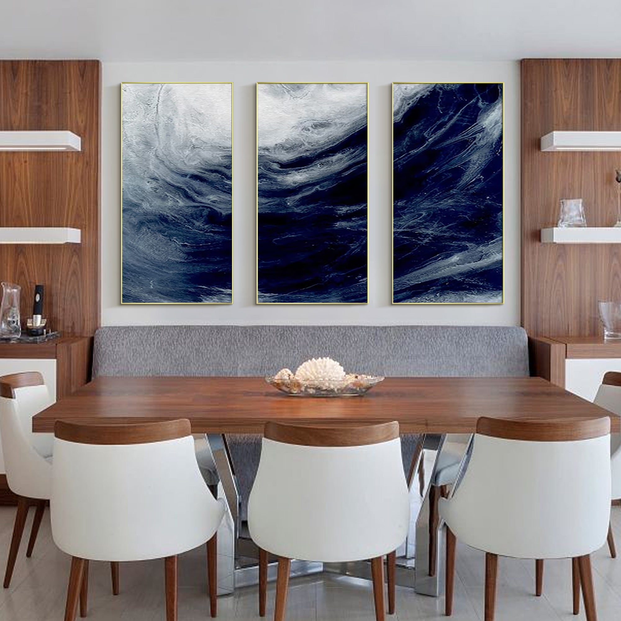 3er Set Ozean Gemälde Marineblau Kunst