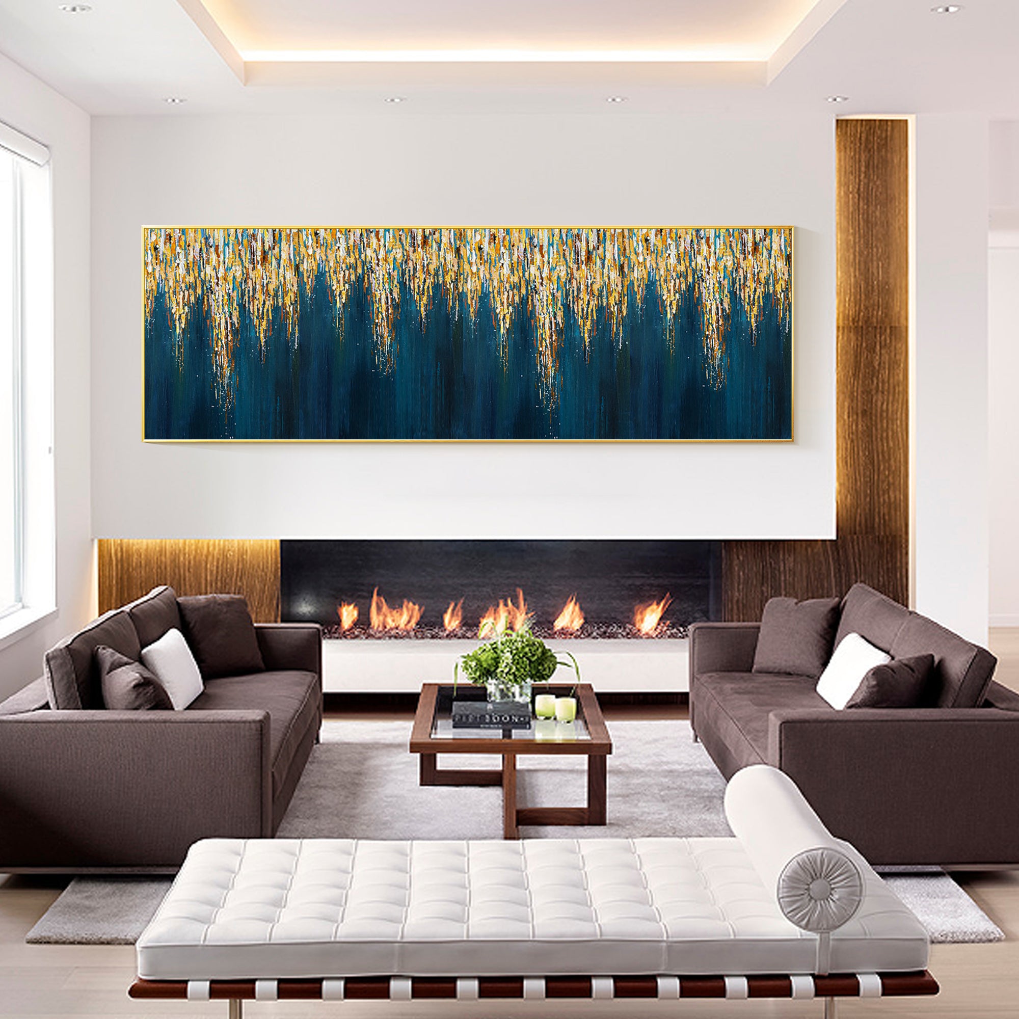 Navy Blue Abstract Long Narrow Art