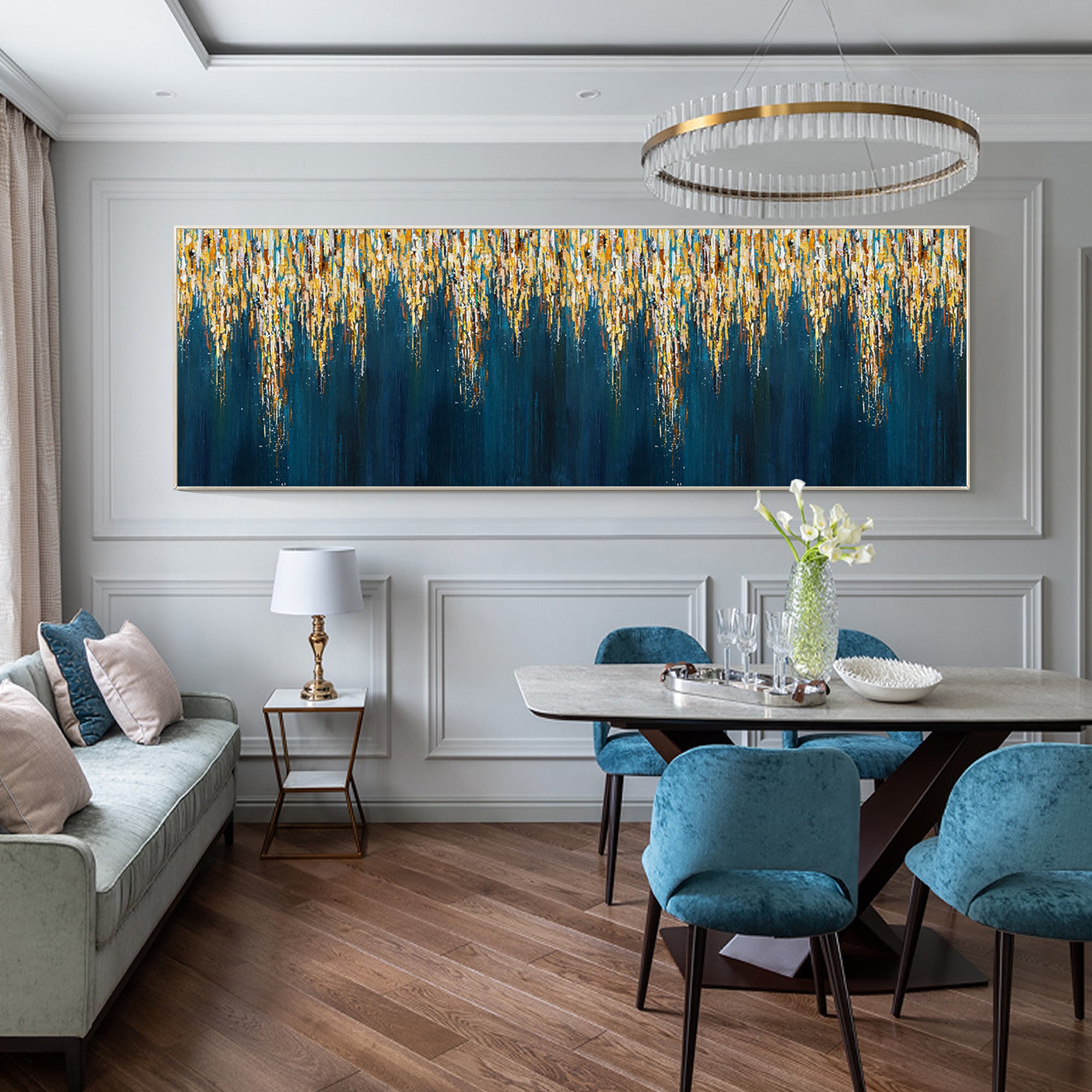 Navy Blue Abstract Long Narrow Art