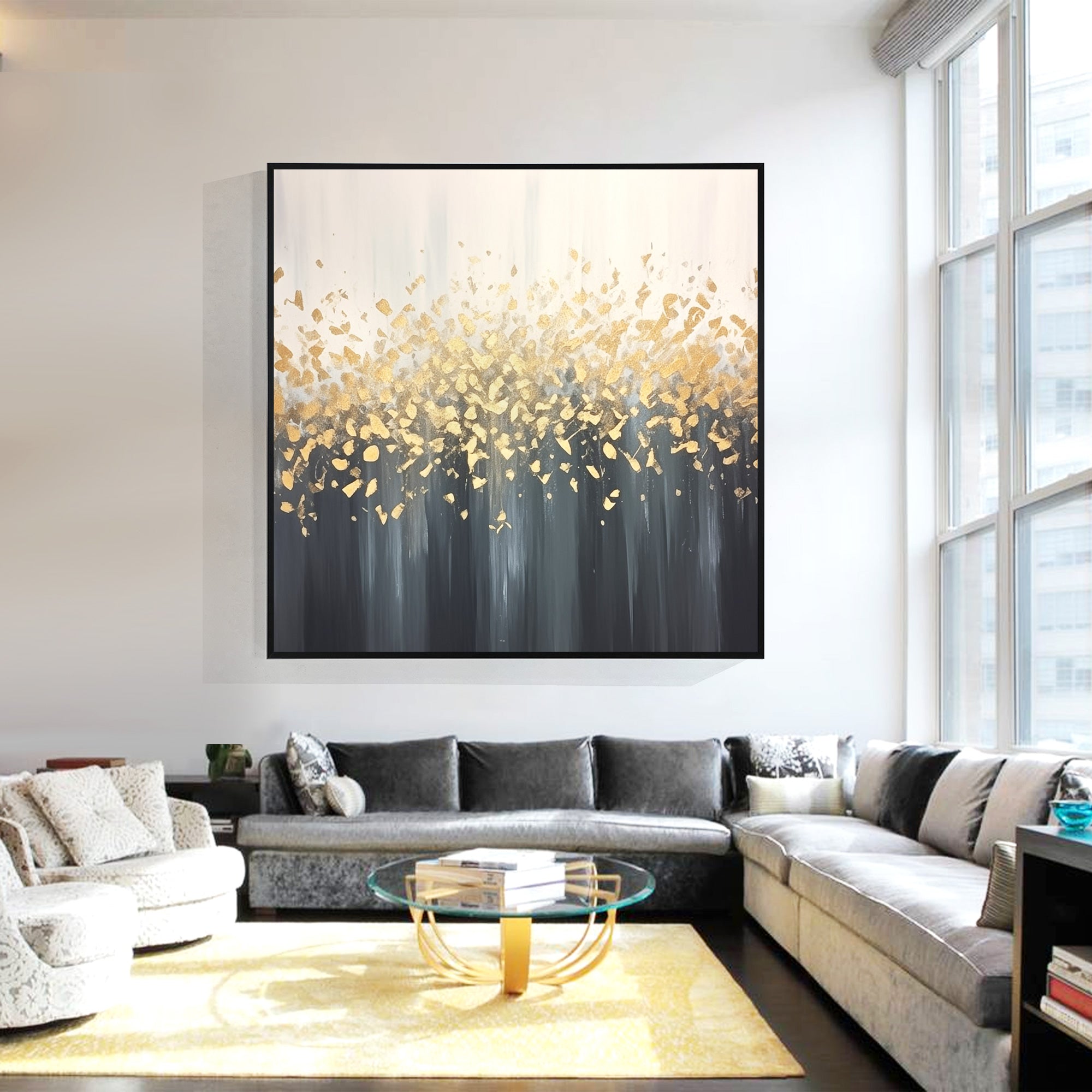 Abstraktes goldenes Blumengemälde