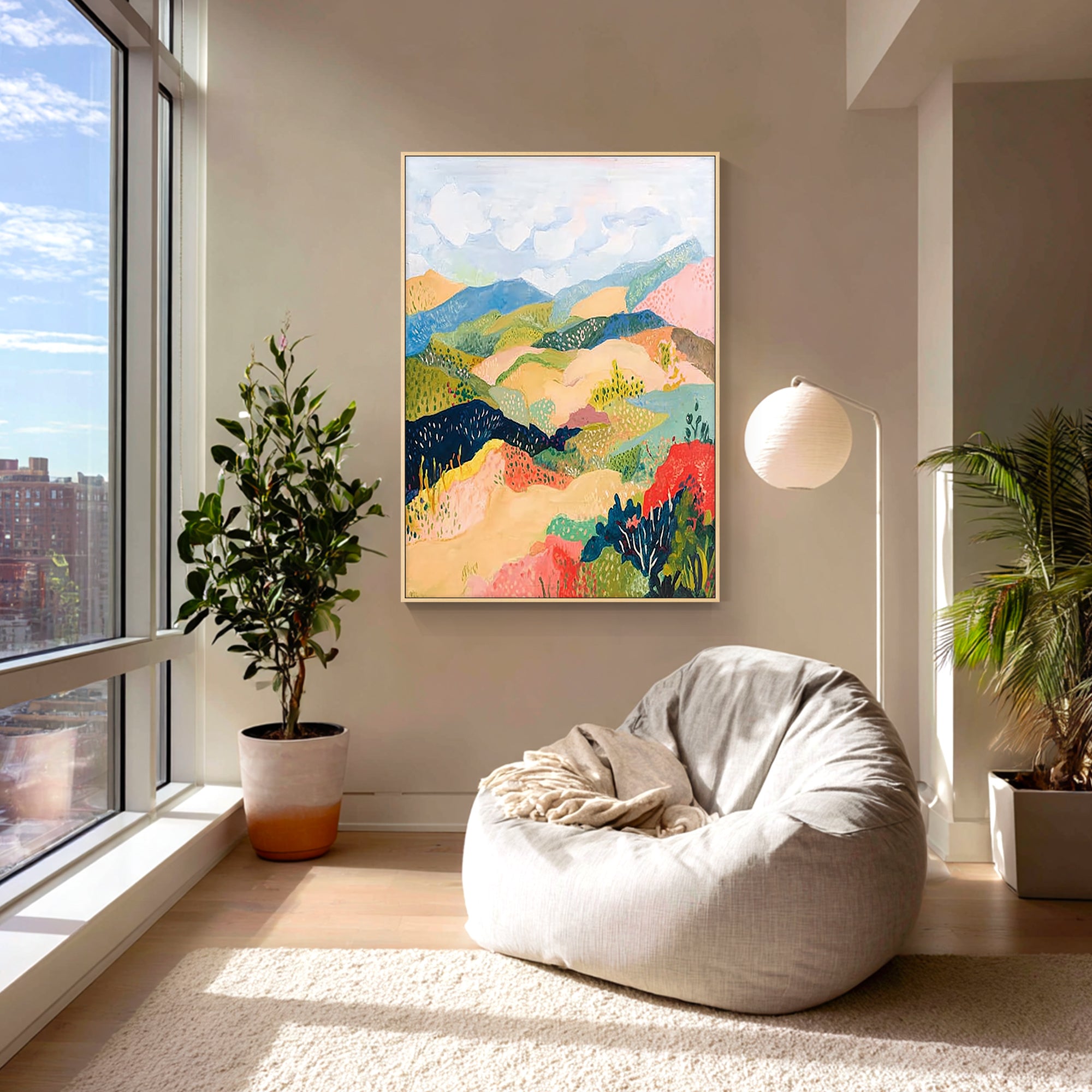 multicolor mountain wall art contemporary bedroom decor