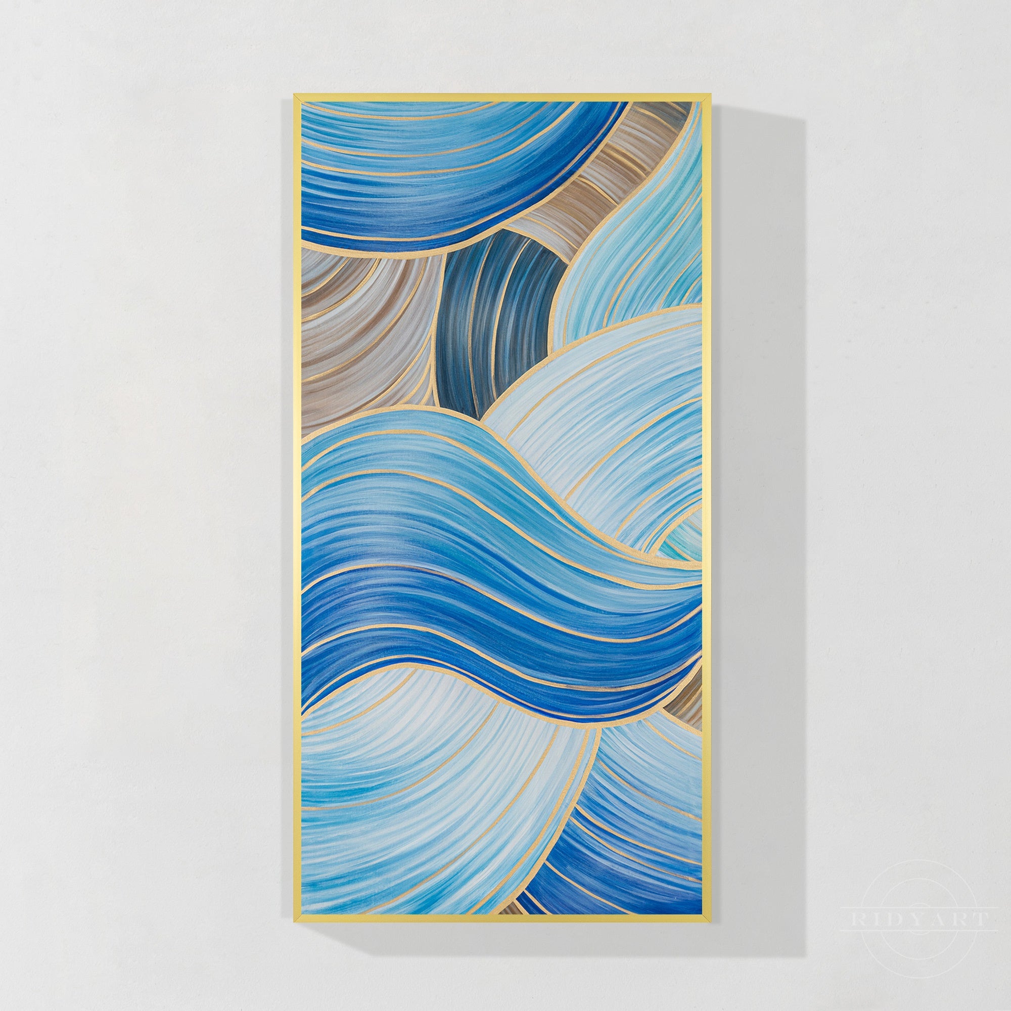 Wandkunst „Gold Mountain“ in Marineblau