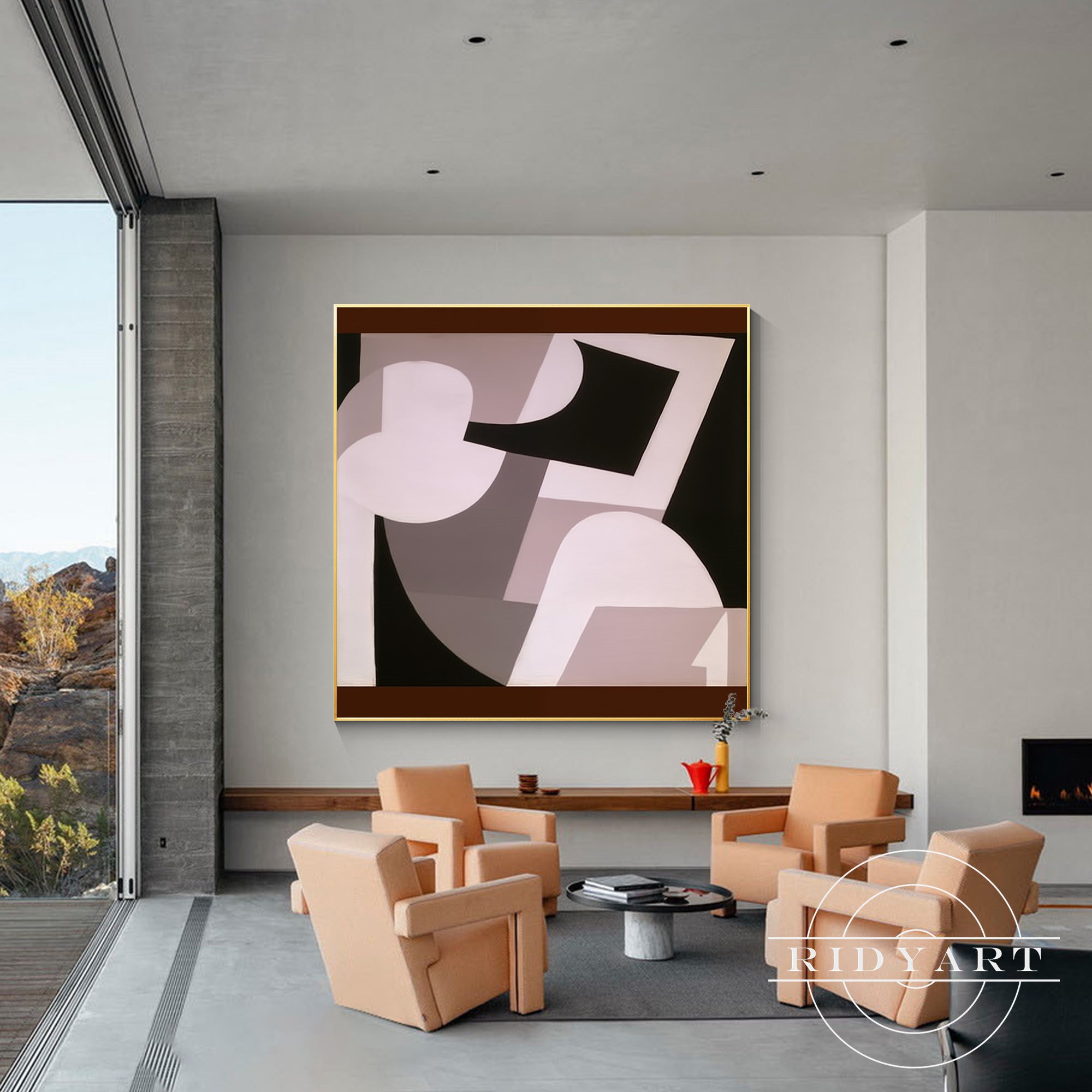 Salbeigrünes Berggemälde - Minimalistische große Wandkunst