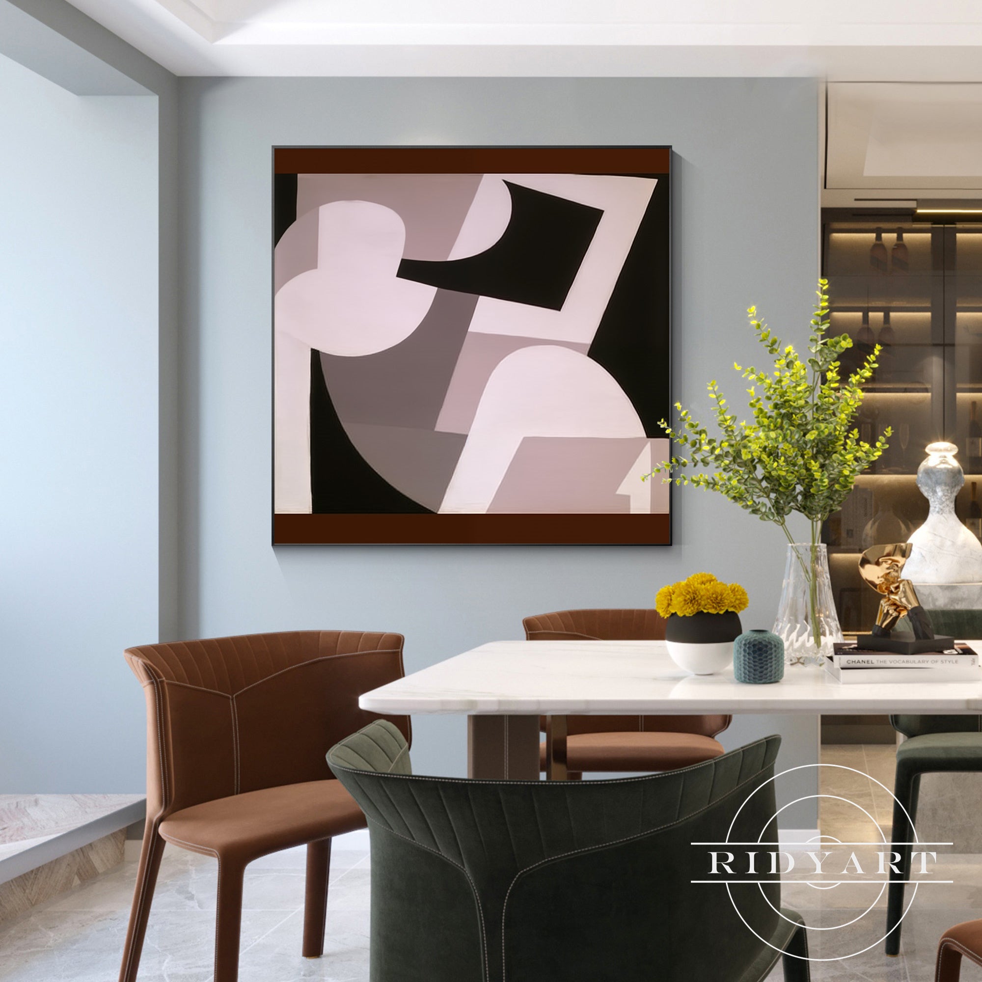 Salbeigrünes Berggemälde - Minimalistische große Wandkunst