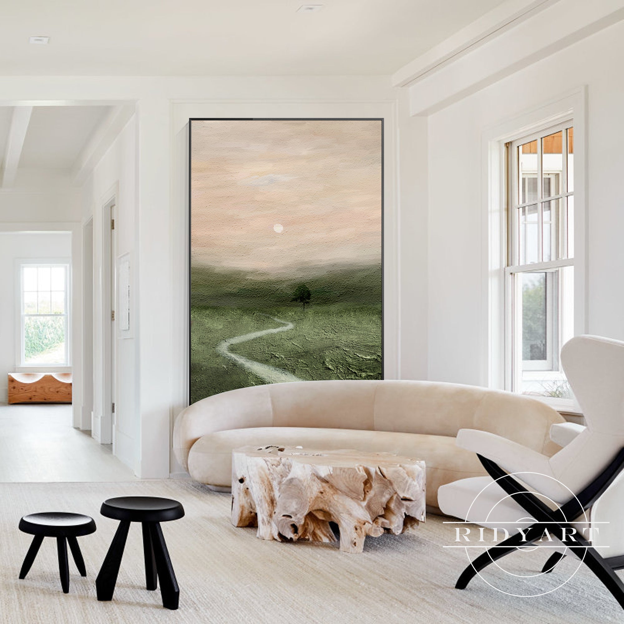 Grünes Landschaftsölgemälde, neutrale Wandkunst