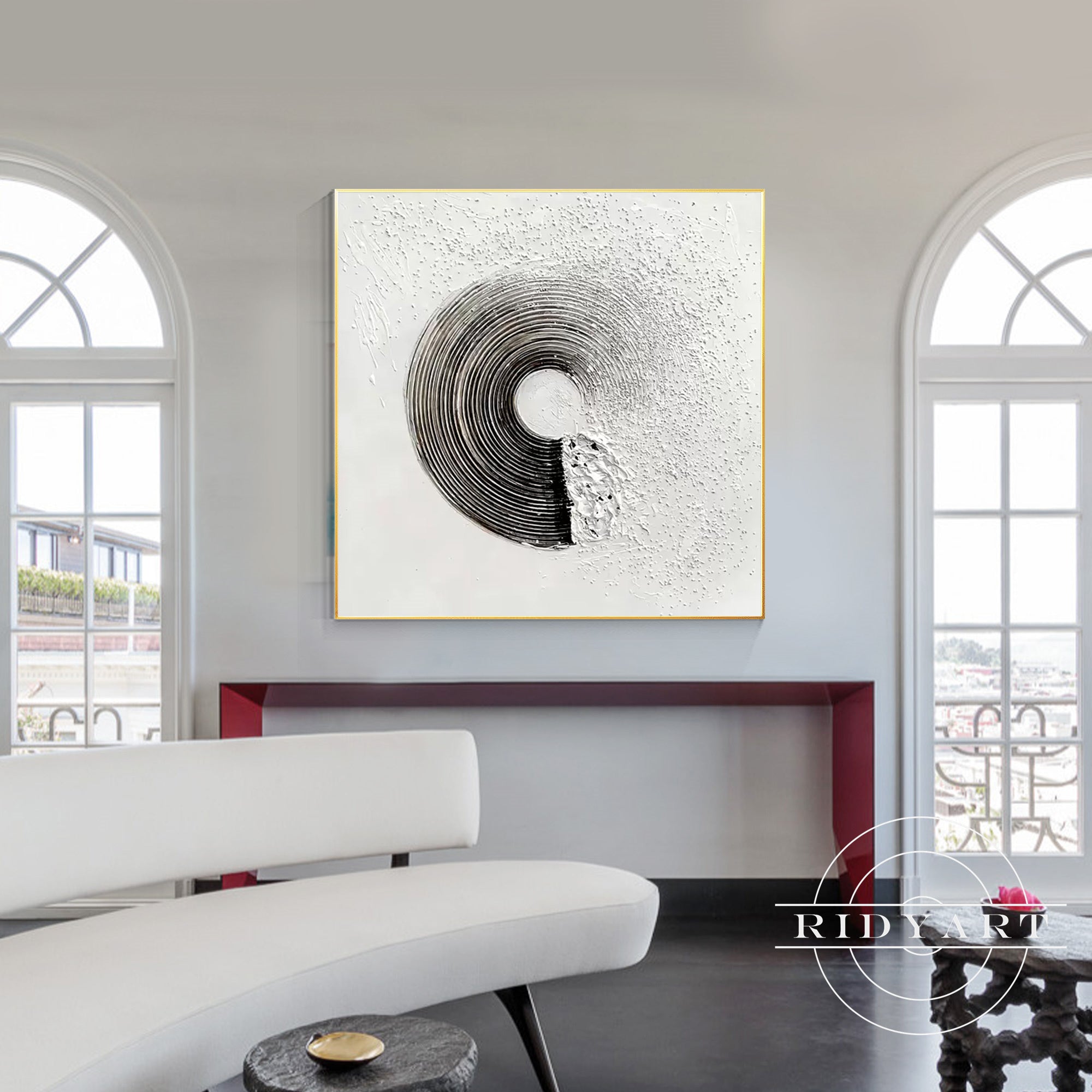 Salbeigrünes Berggemälde - Minimalistische große Wandkunst