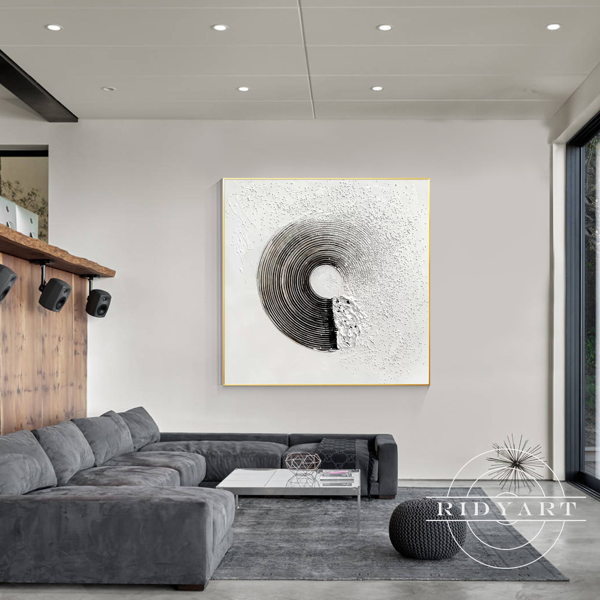 Salbeigrünes Berggemälde - Minimalistische große Wandkunst