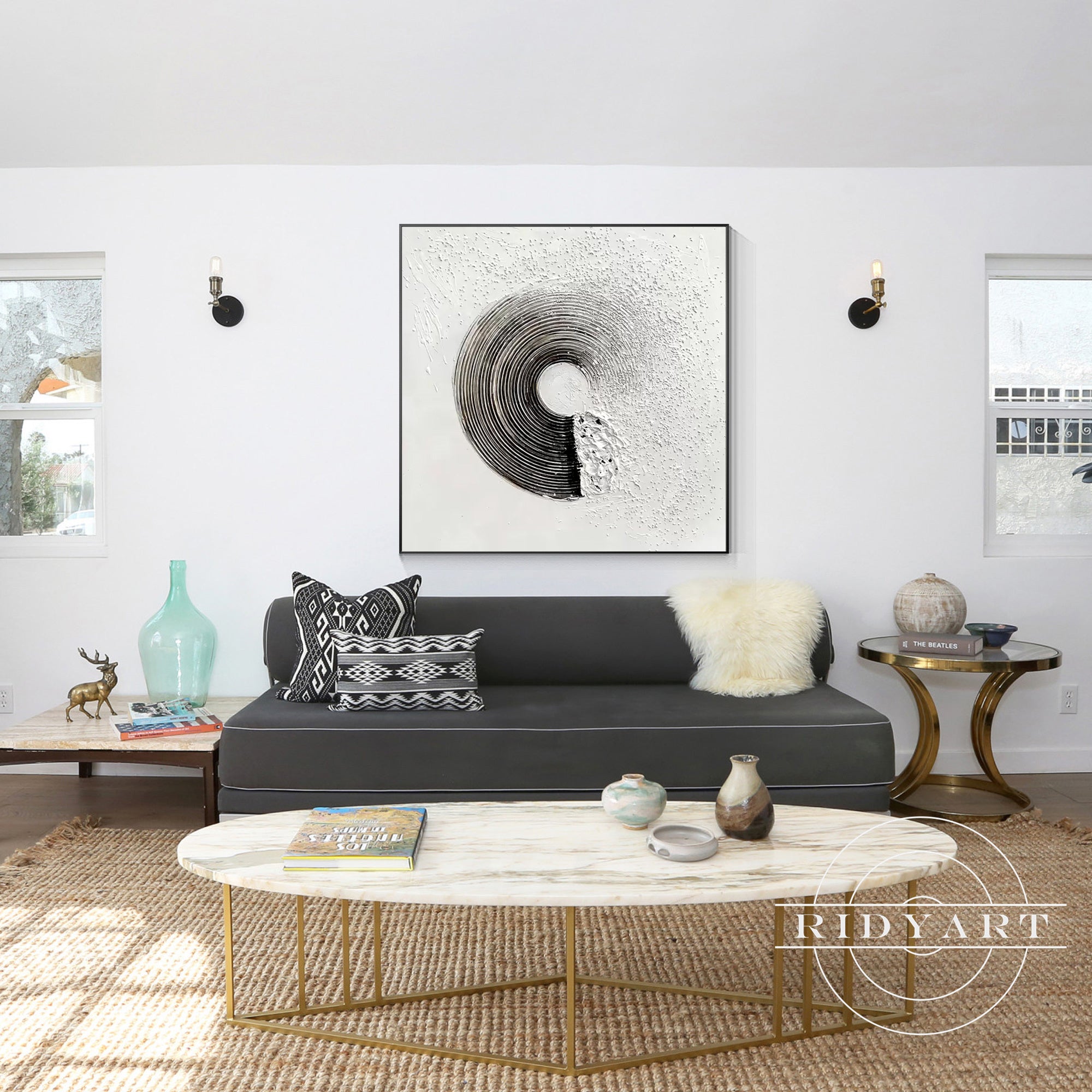 Salbeigrünes Berggemälde - Minimalistische große Wandkunst